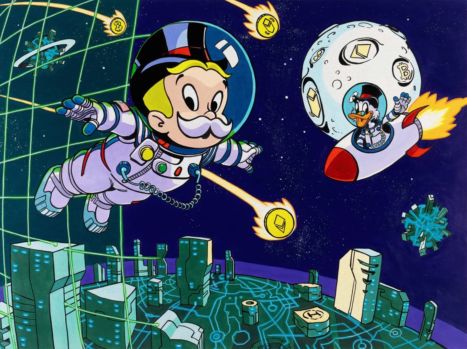 Monopoly y Pato Donald Astronautas Cripto