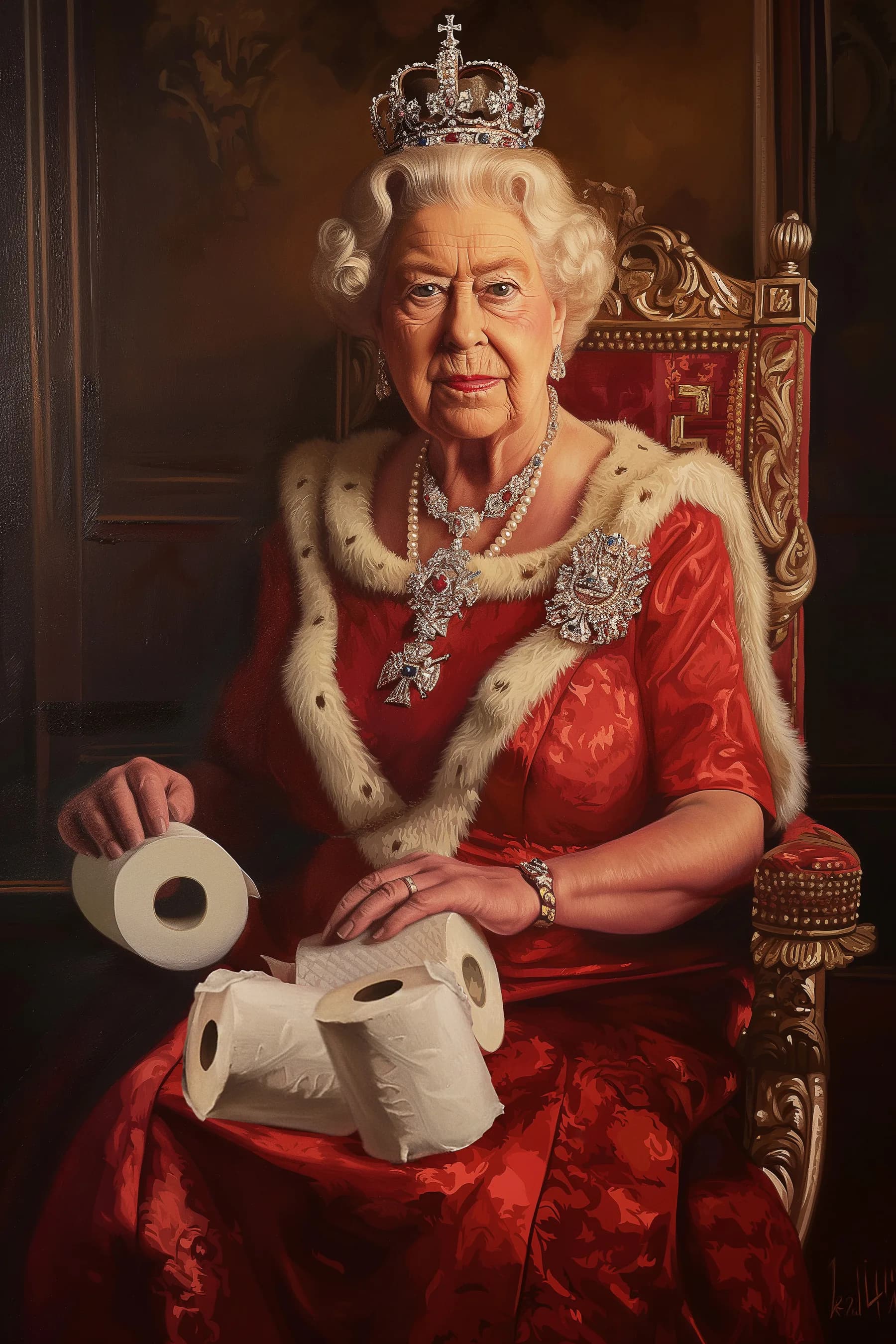 Reina Isabel con Papel Higiénico