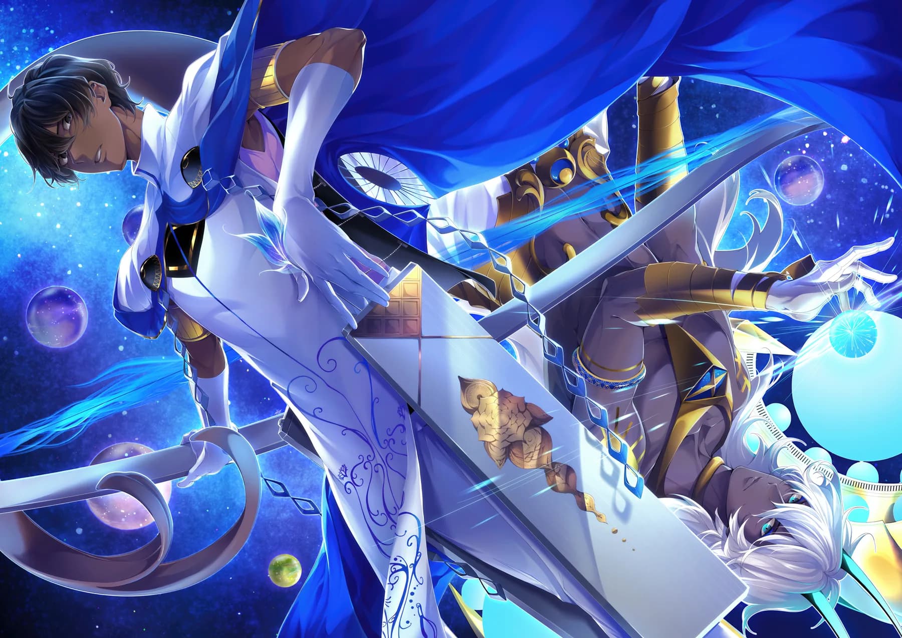 Fate Grand Order Duo Tunicas Azules y Doradas