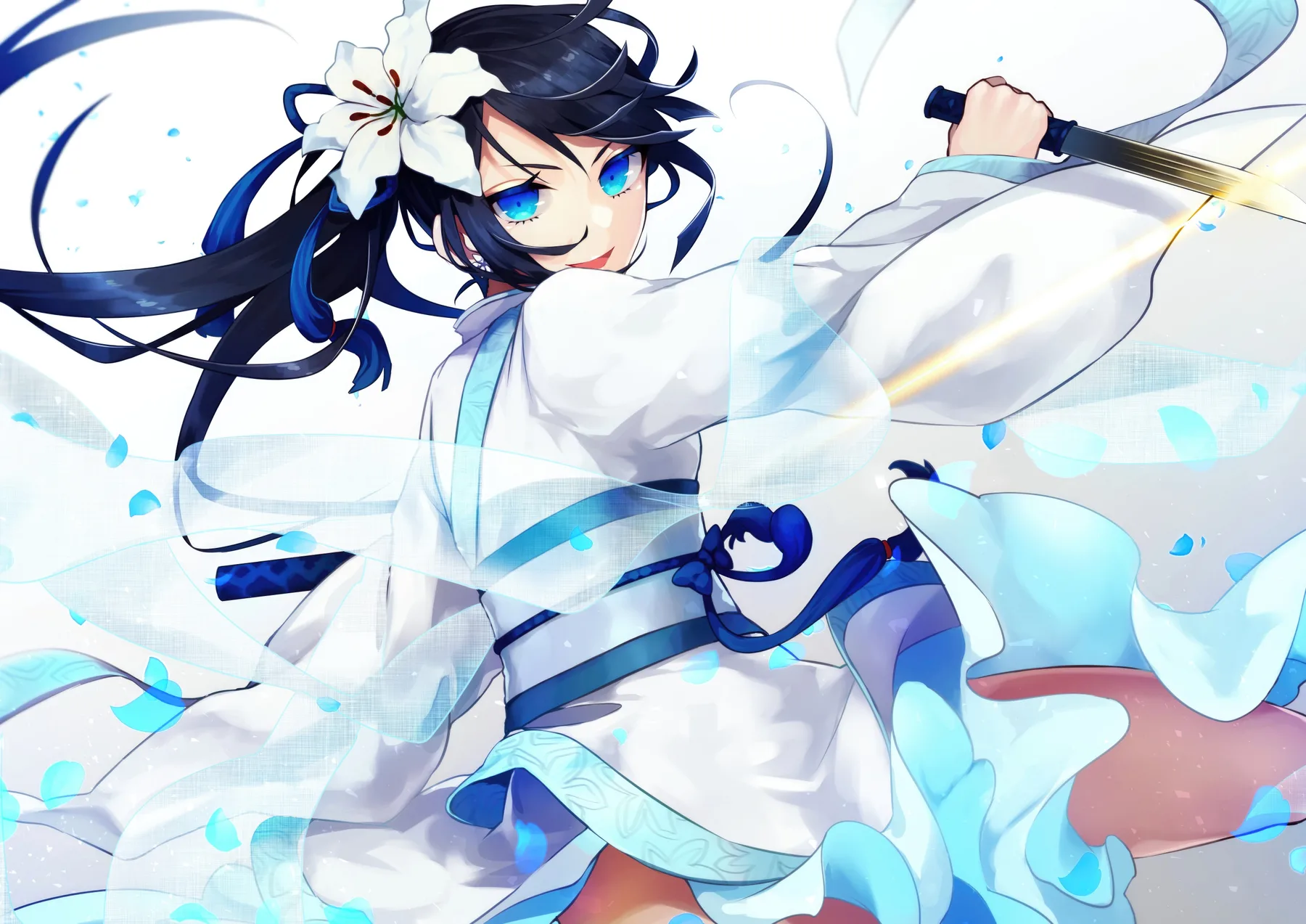 Fate Grand Order Kimono Azul Espada y Lirio