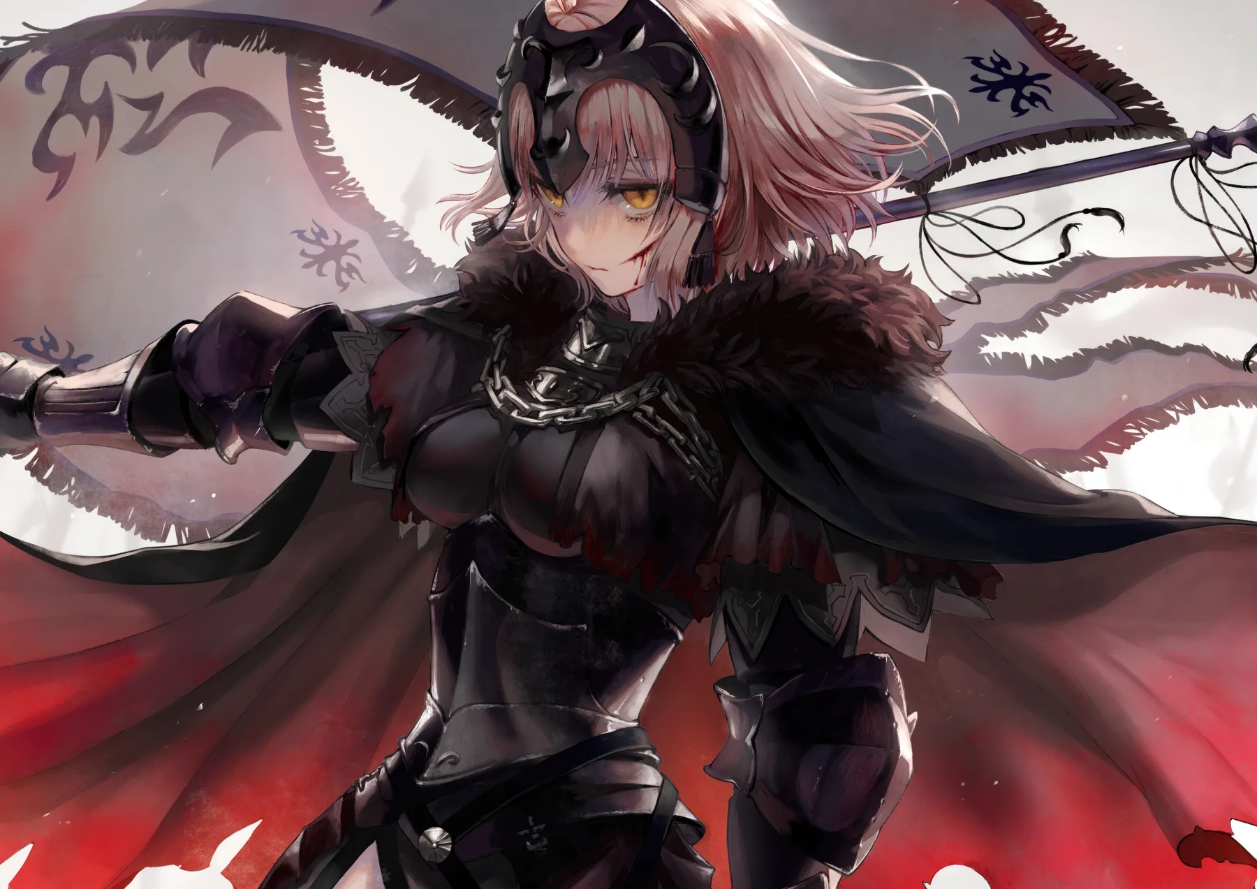 Fate Grand Order Armadura Oscura Cuernos y Estandarte