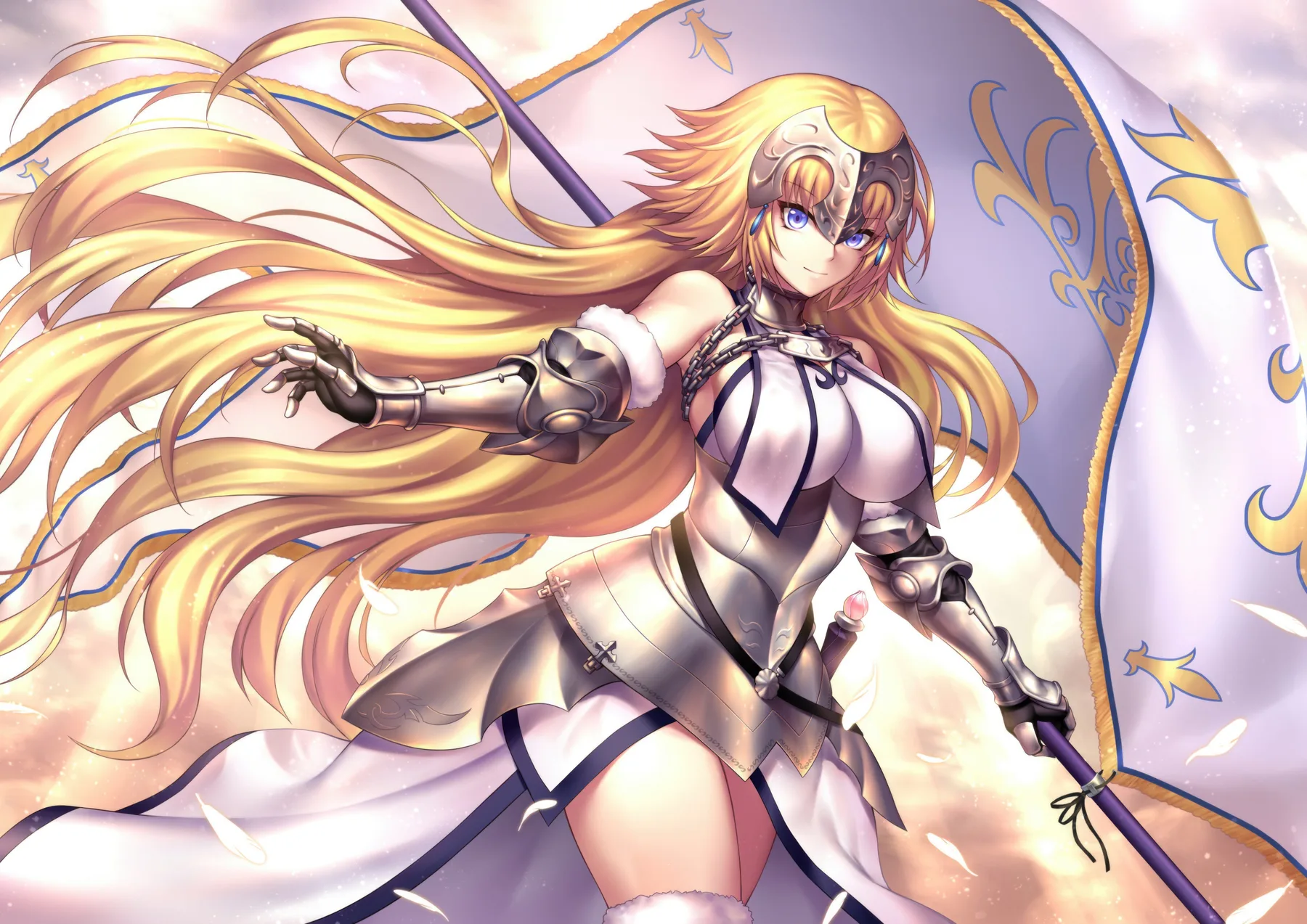 Jeanne dArc Armadura Blanca Estandarte Fate Grand Order