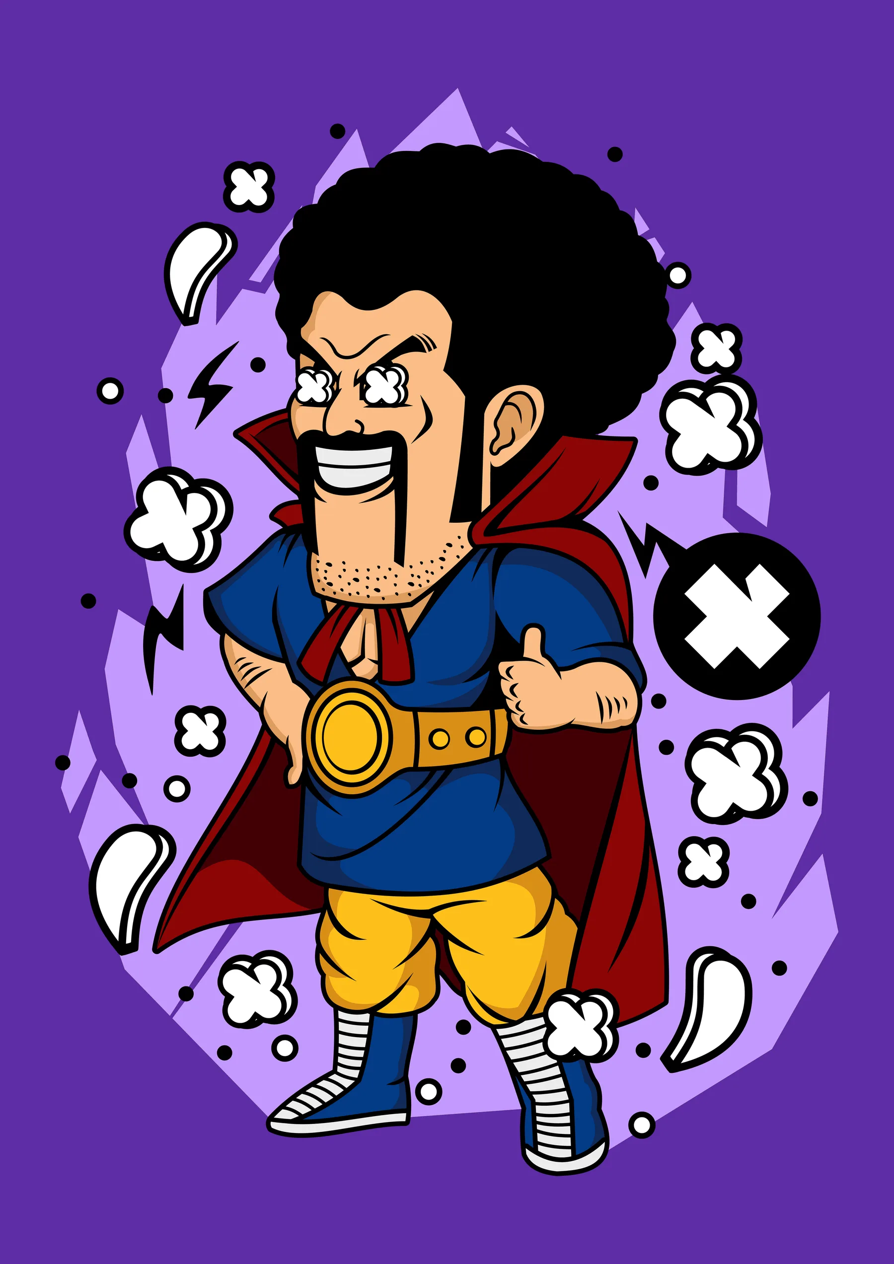 Personaje Anime con Capa Morada Riendo