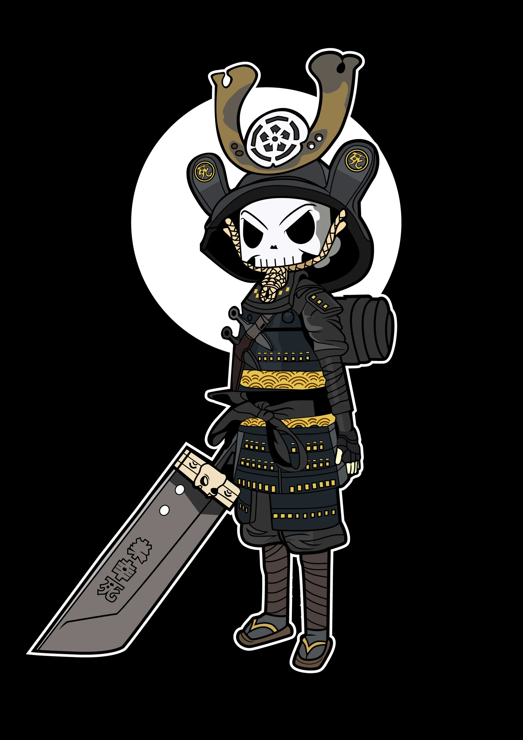 Samurai Craneo Blanco y Negro