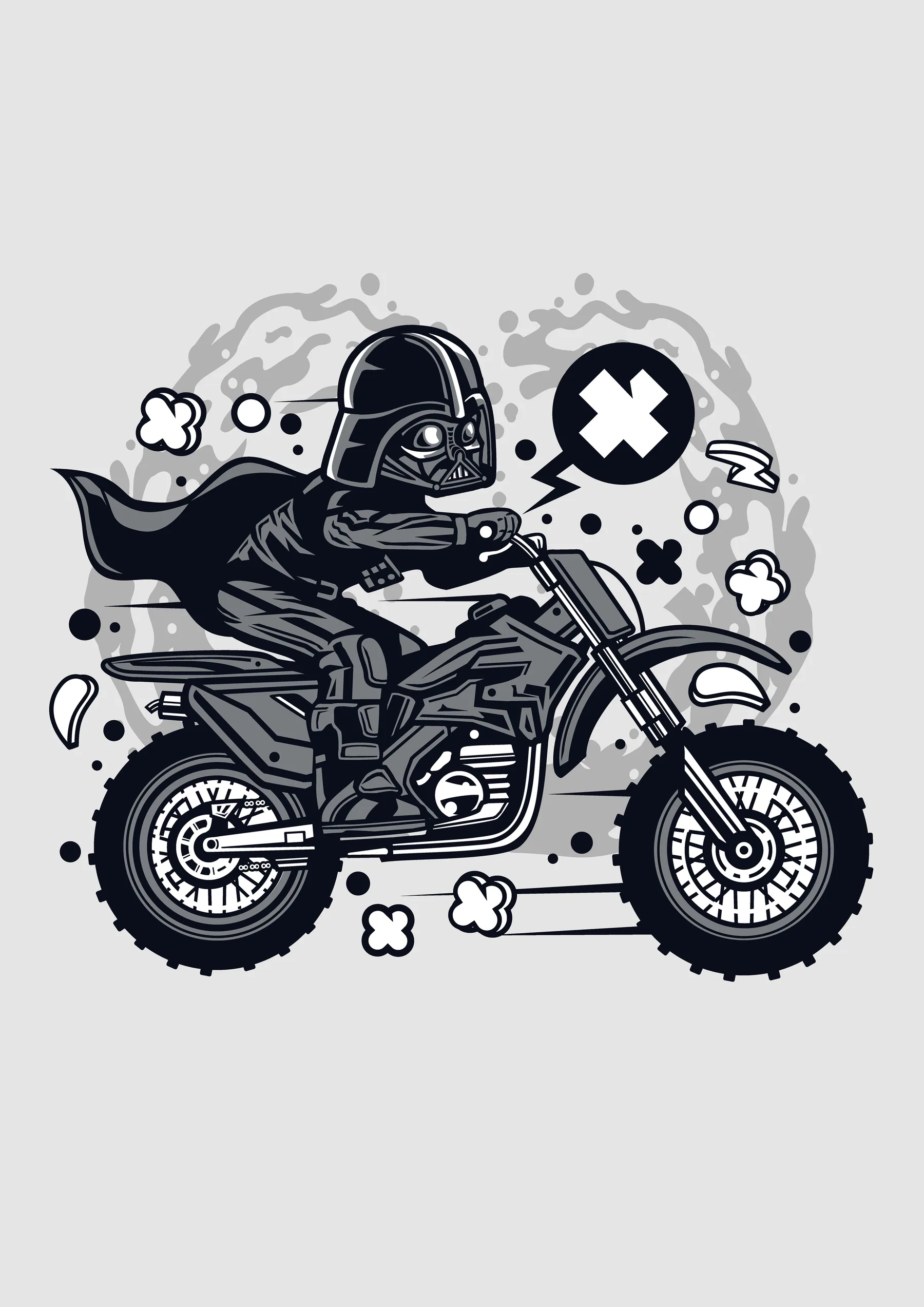 Darth Vader en Motocicleta Blanco y Negro