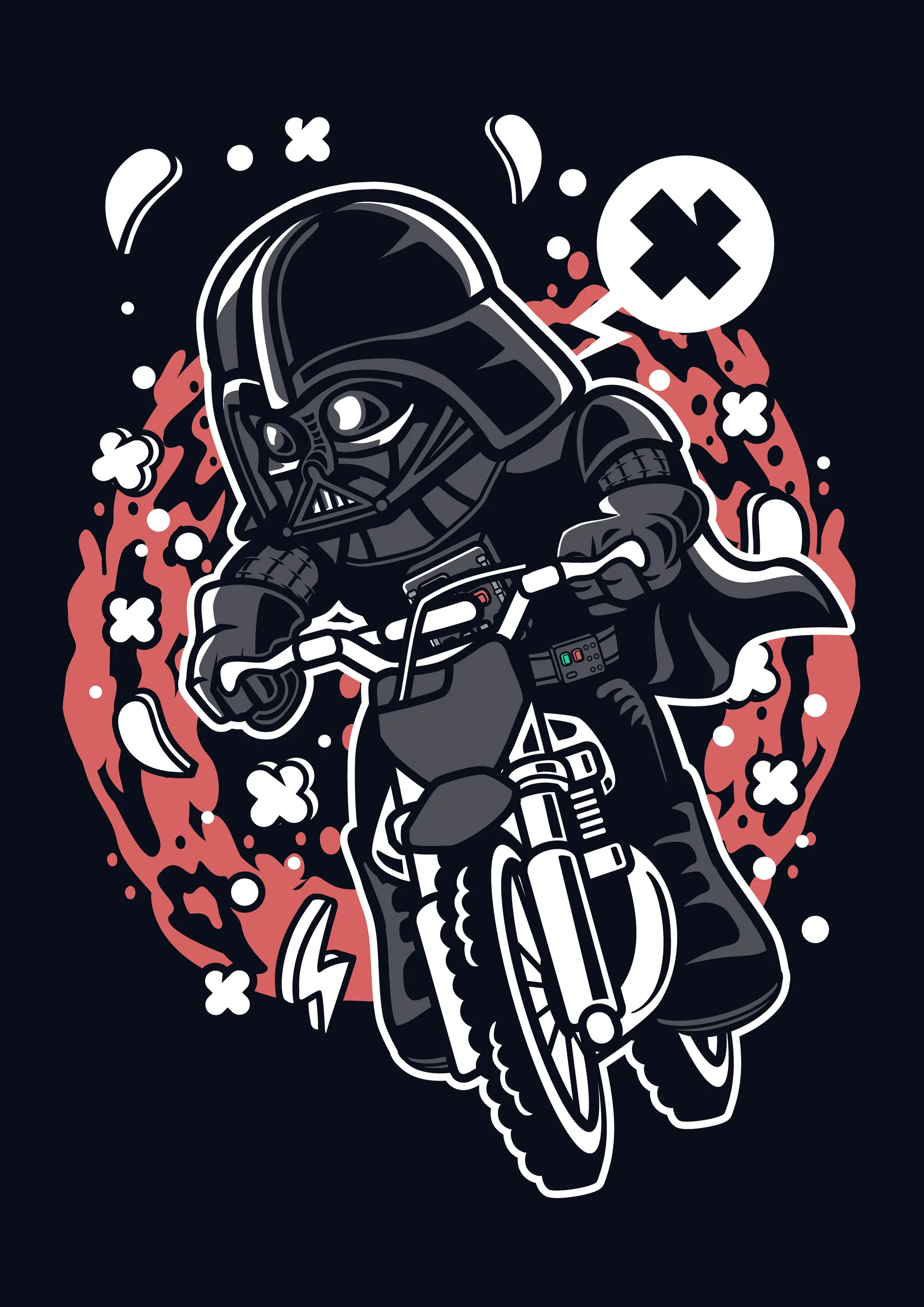 Darth Vader en Motocicleta Roja y Negra