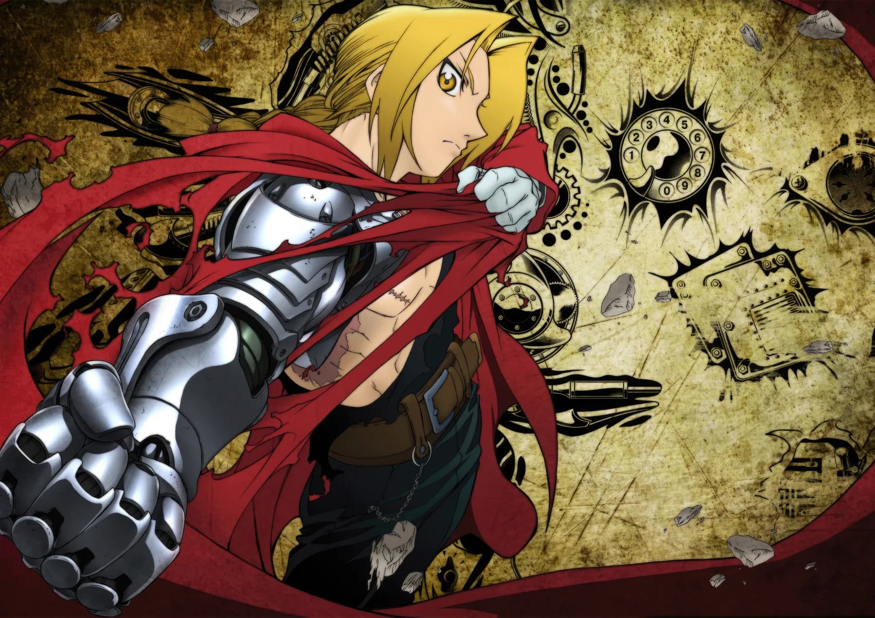 Edward Elric Poster Vintage Telefono y Engranajes