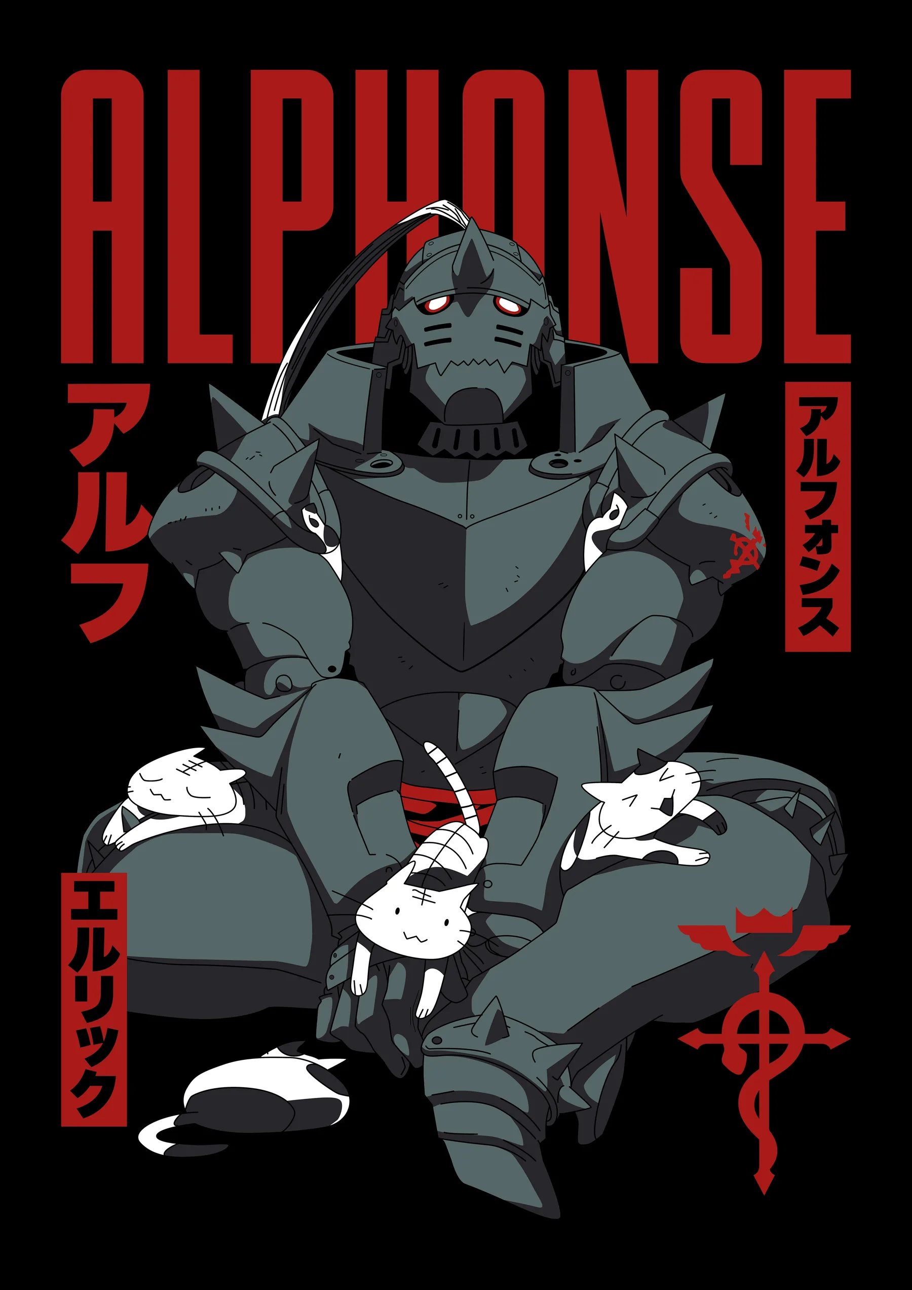 Alphonse Elric Armadura con Gatos Poster