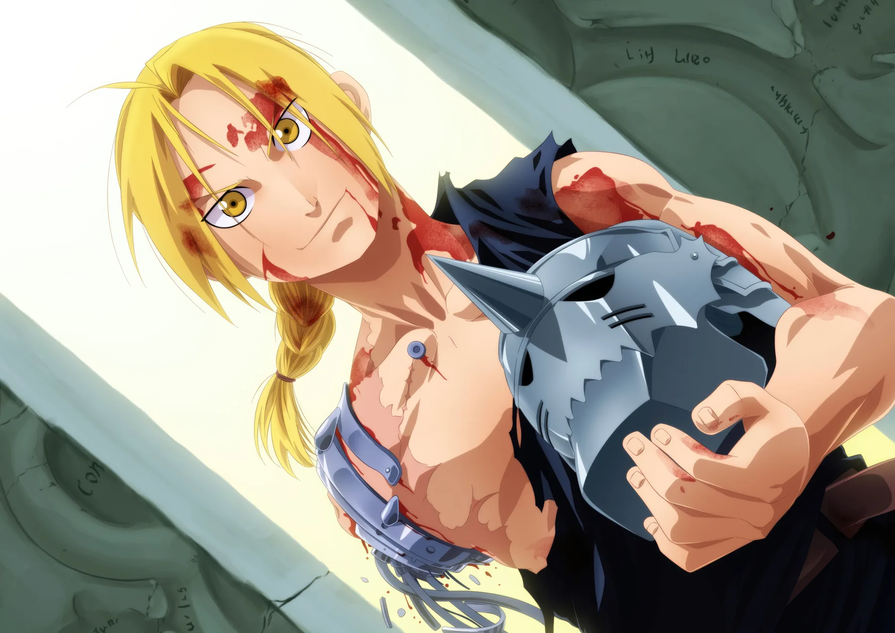 Edward Elric Herido con Casco de Alphonse