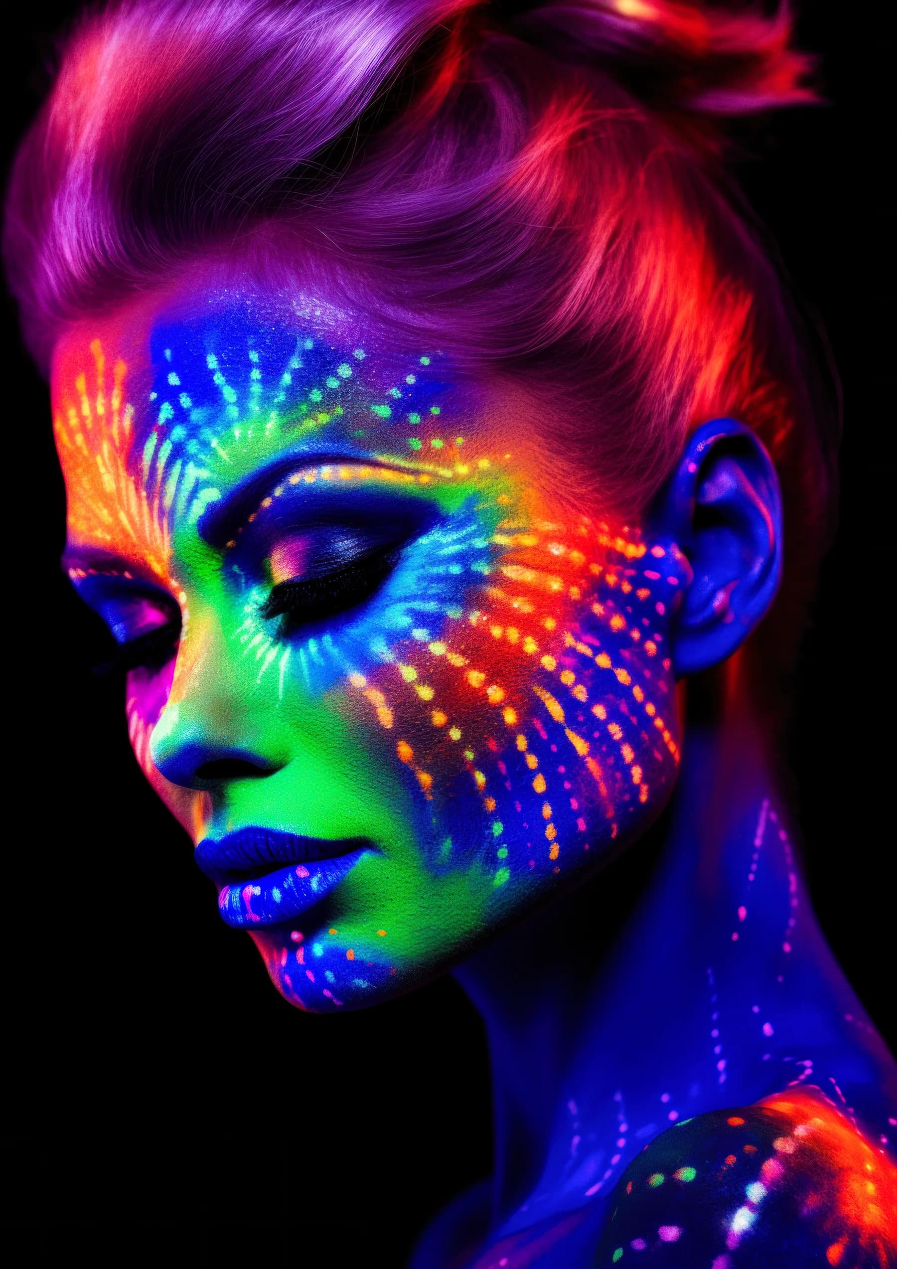 Pintura Facial Neon Arcoiris Frontal
