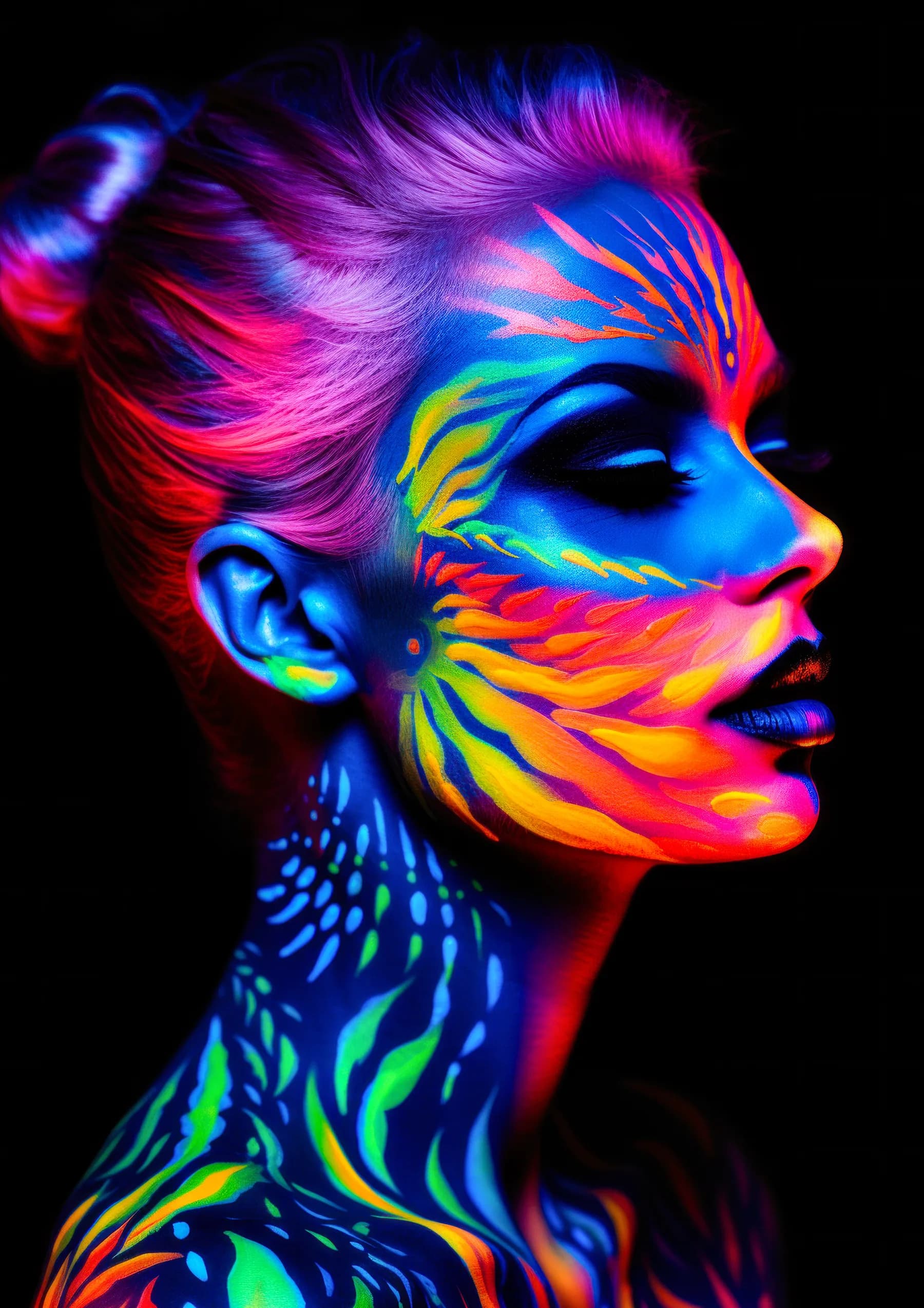 Pintura Facial Neon Azul y Naranja Perfil