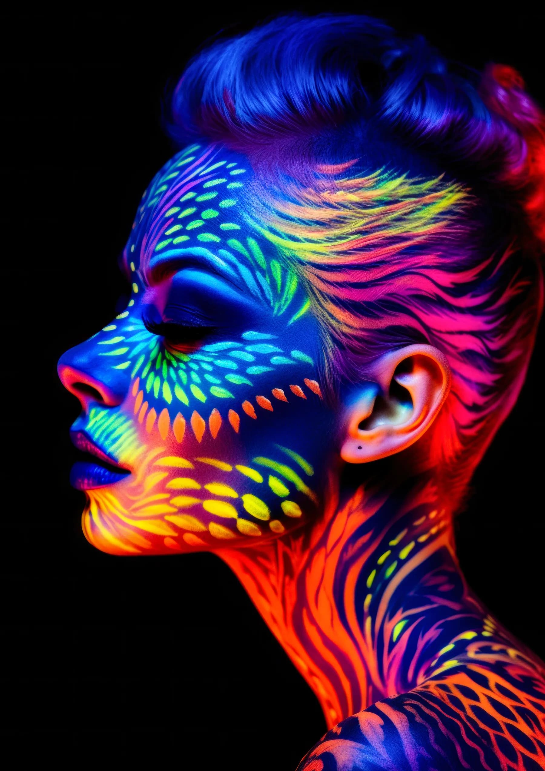 Pintura Facial Neon Azul y Rosa Escamas