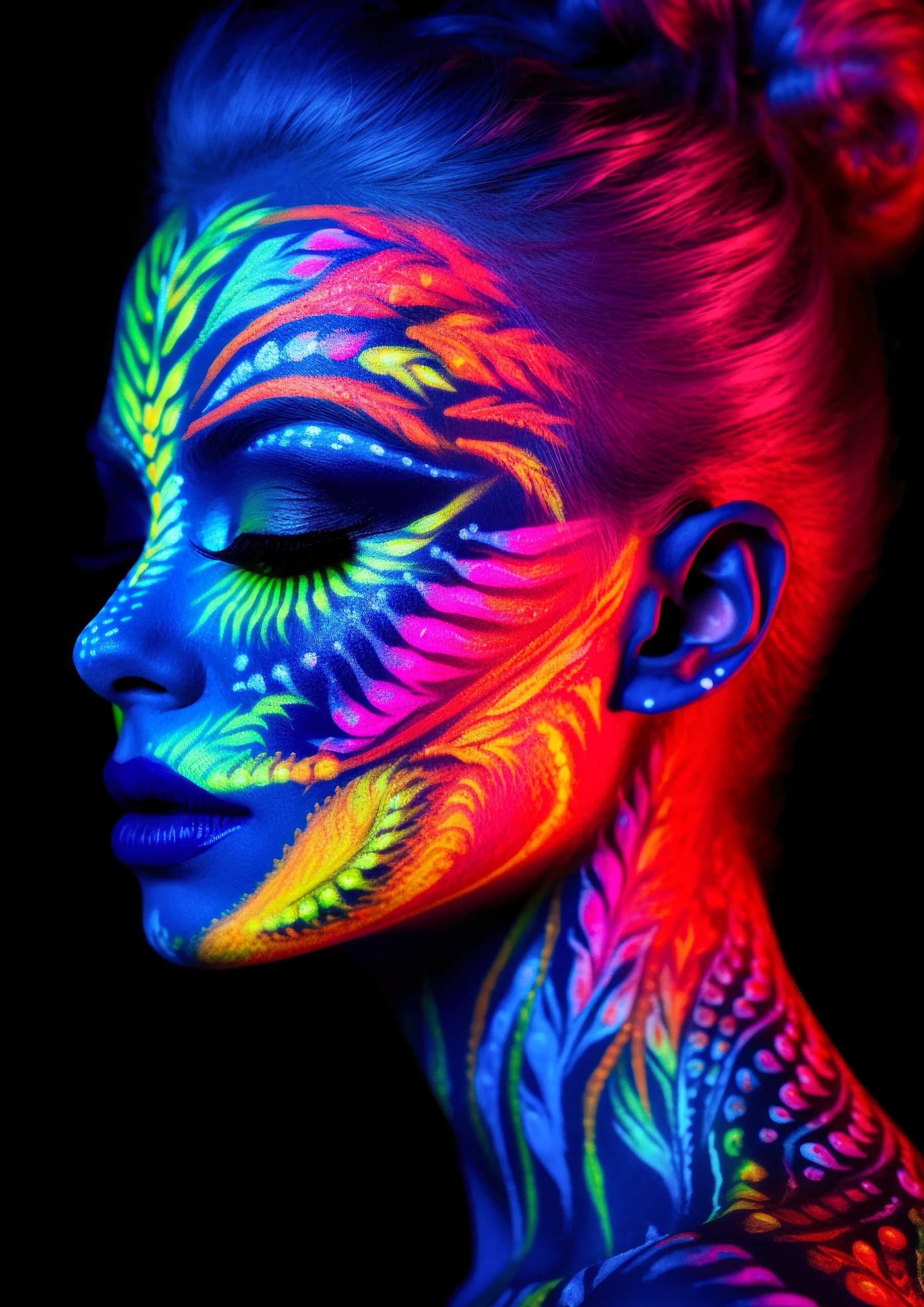 Pintura Facial Neon Verde y Naranja Hojas