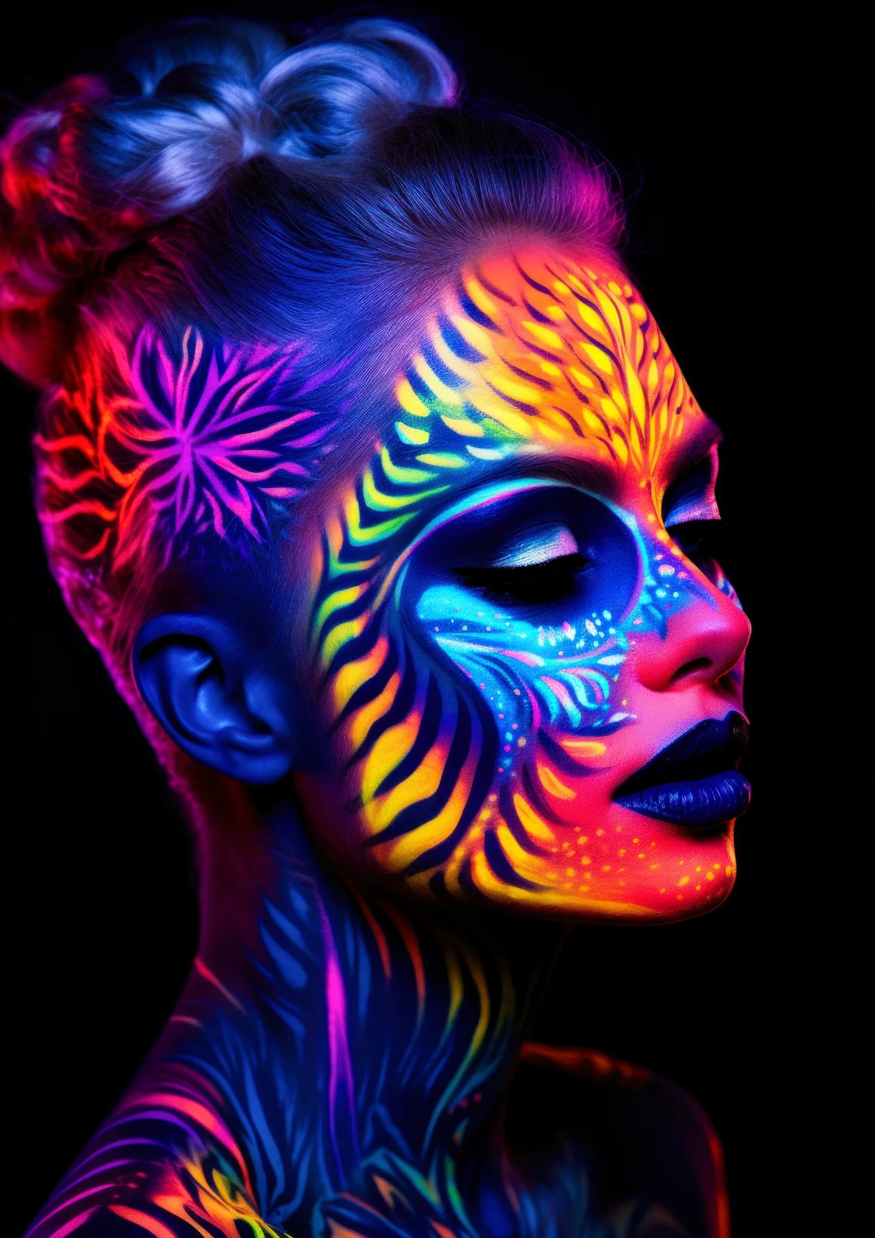 Pintura Facial Neon con Flor y Rayas