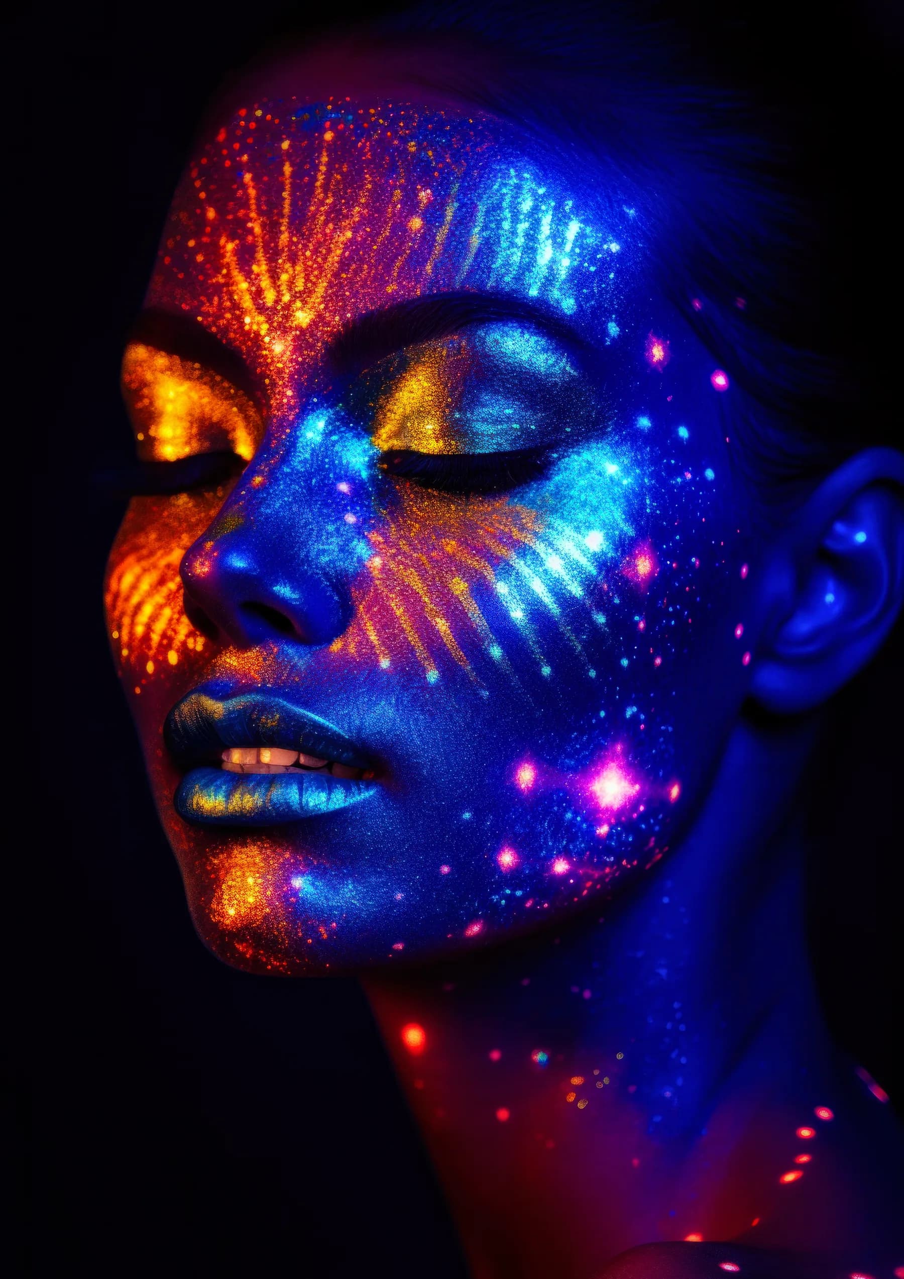Retrato Cosmico con Rayos de Estrellas