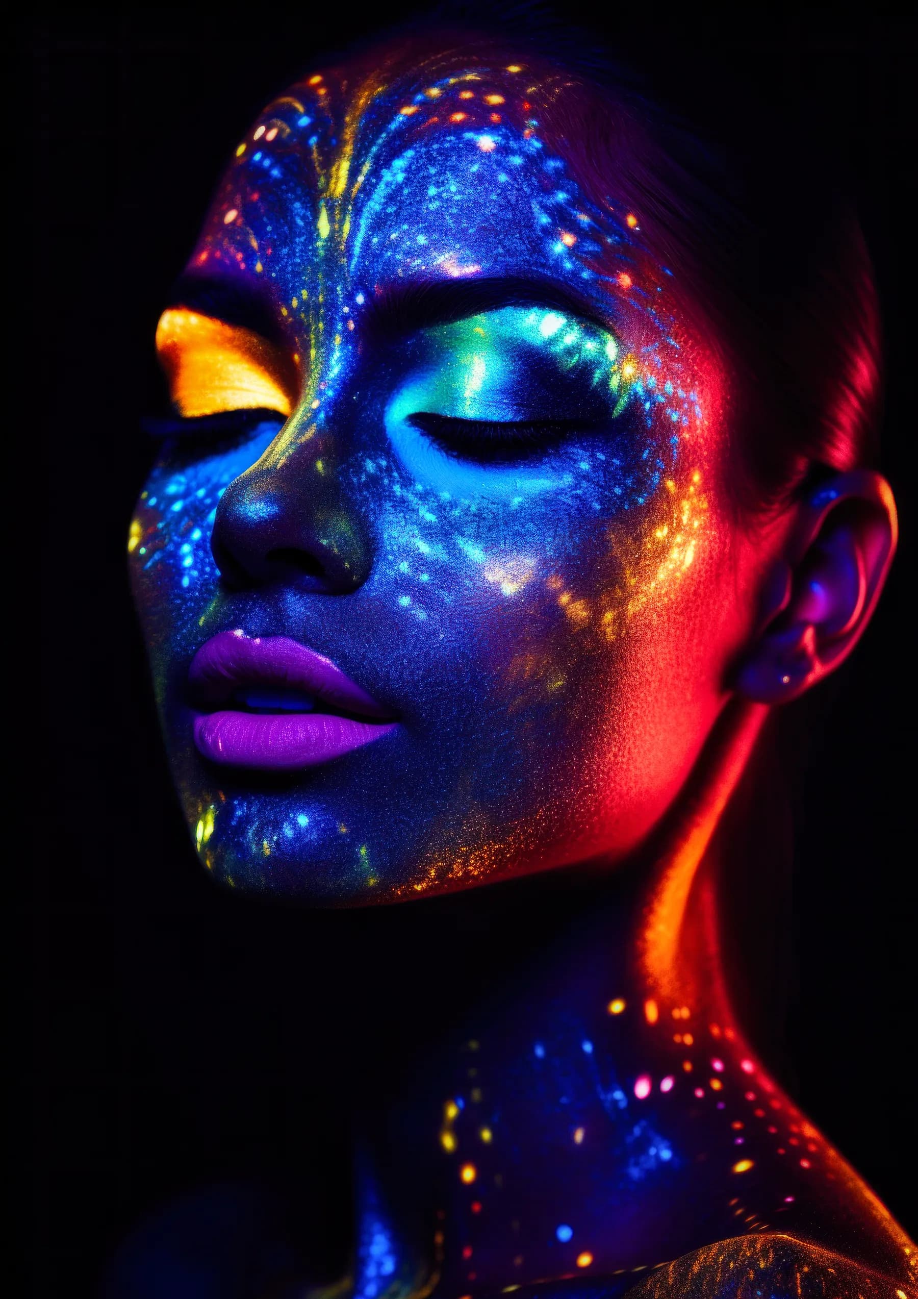 Retrato Neon con Labios Morados