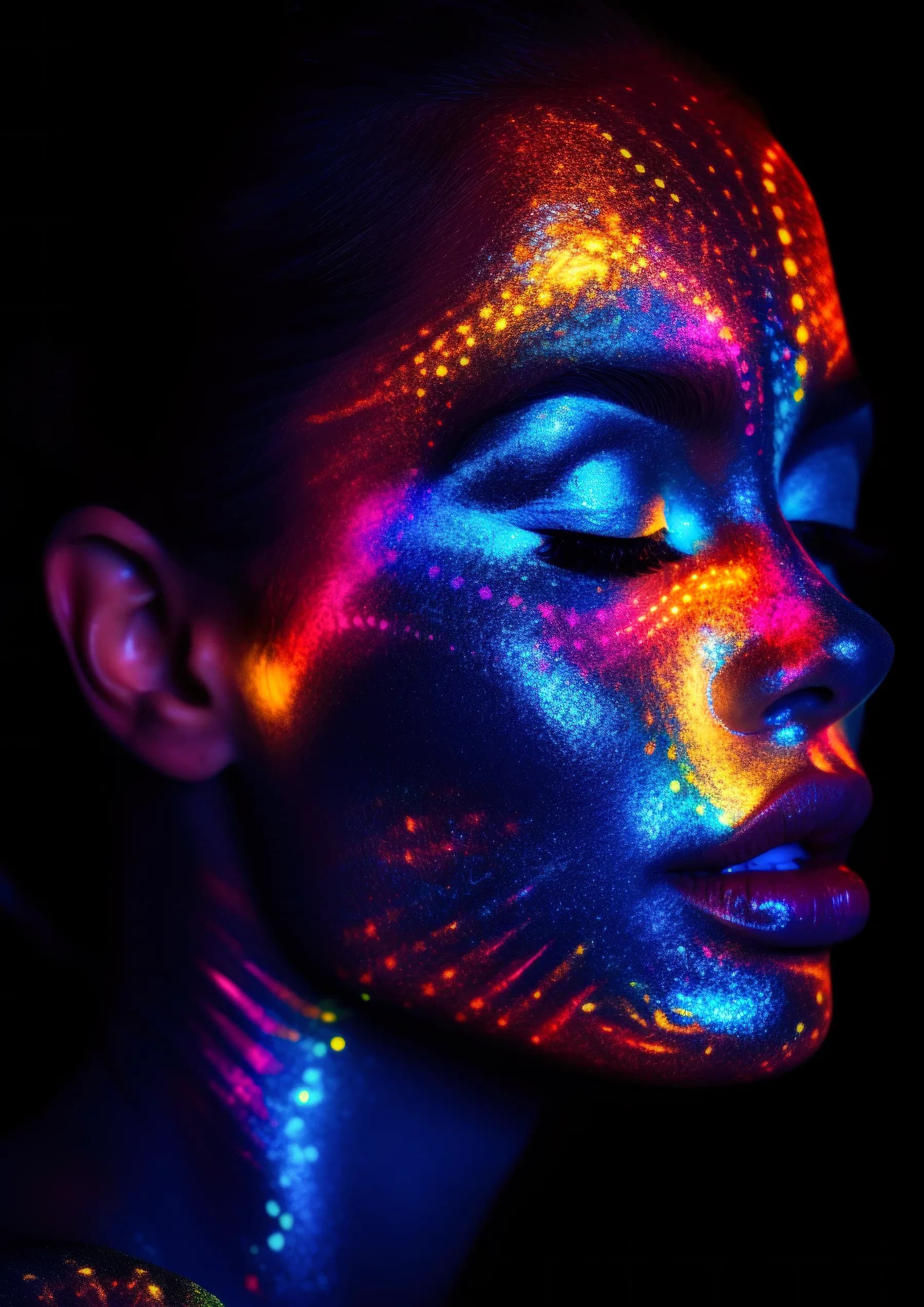Retrato con Destellos Rojos y Azules