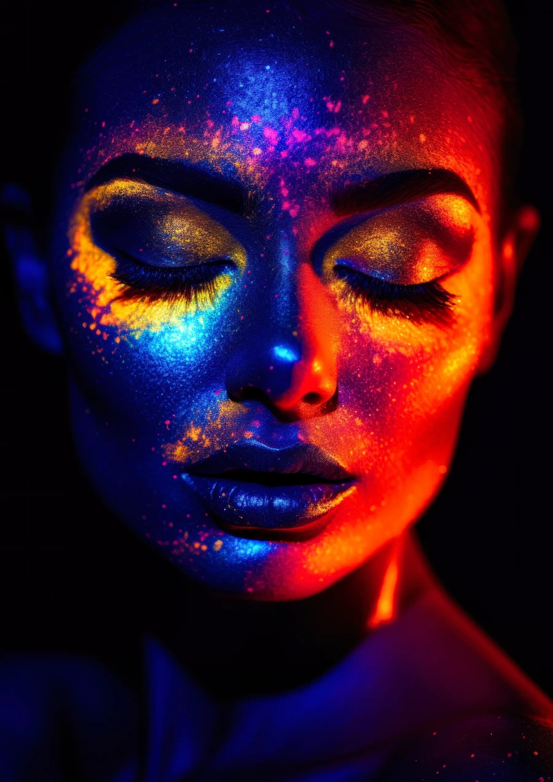 Retrato con Polvo Dorado y Azul