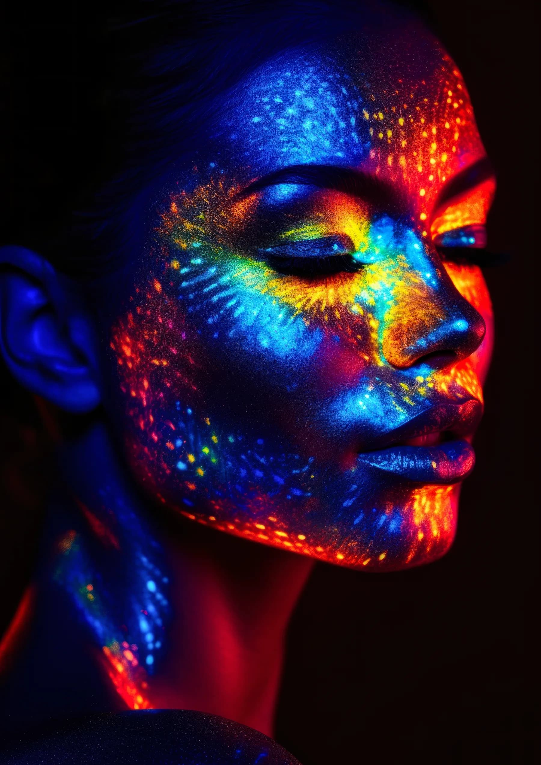 Retrato Neon Textura Escamas Dorada