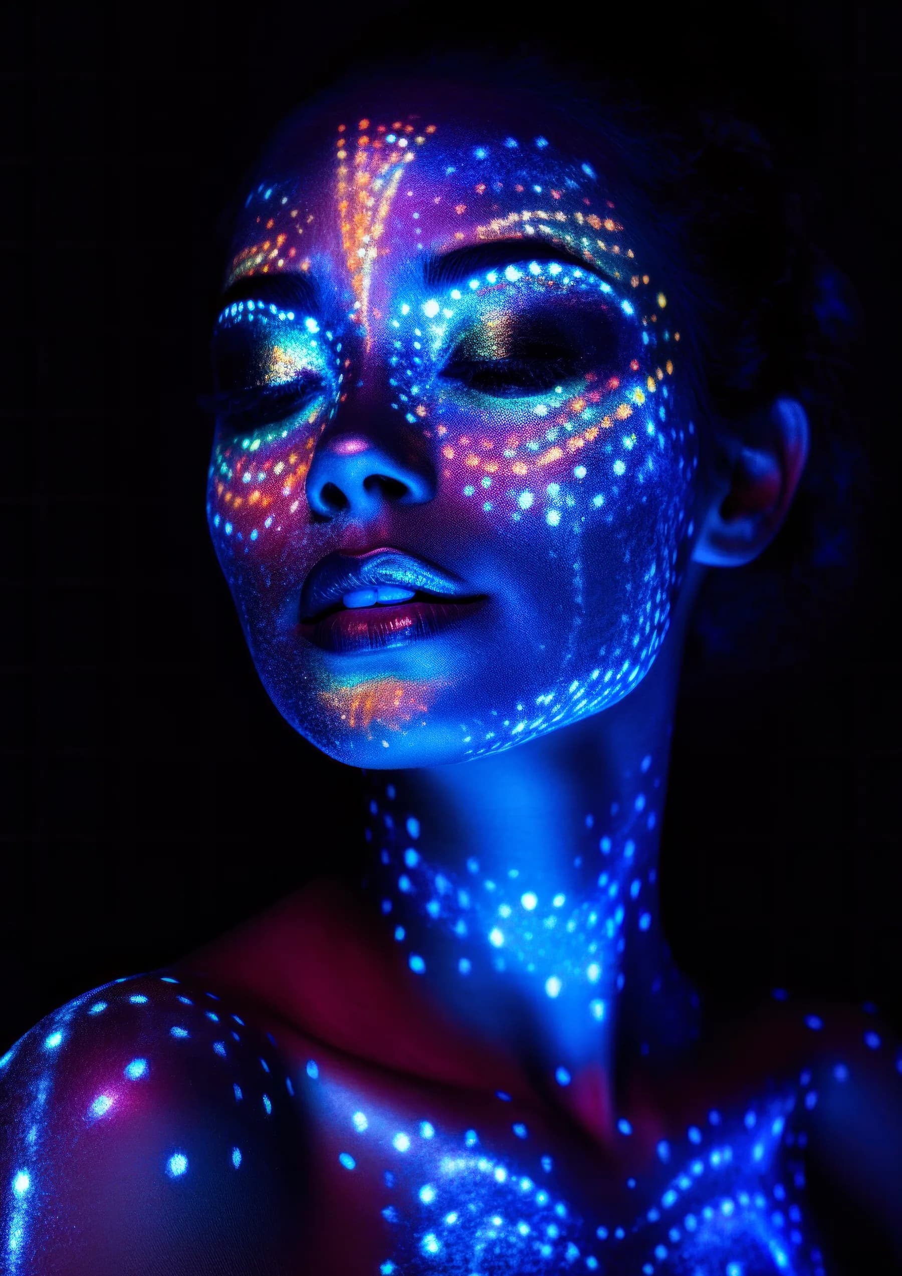 Retrato Neon Puntos Luminosos Cuerpo
