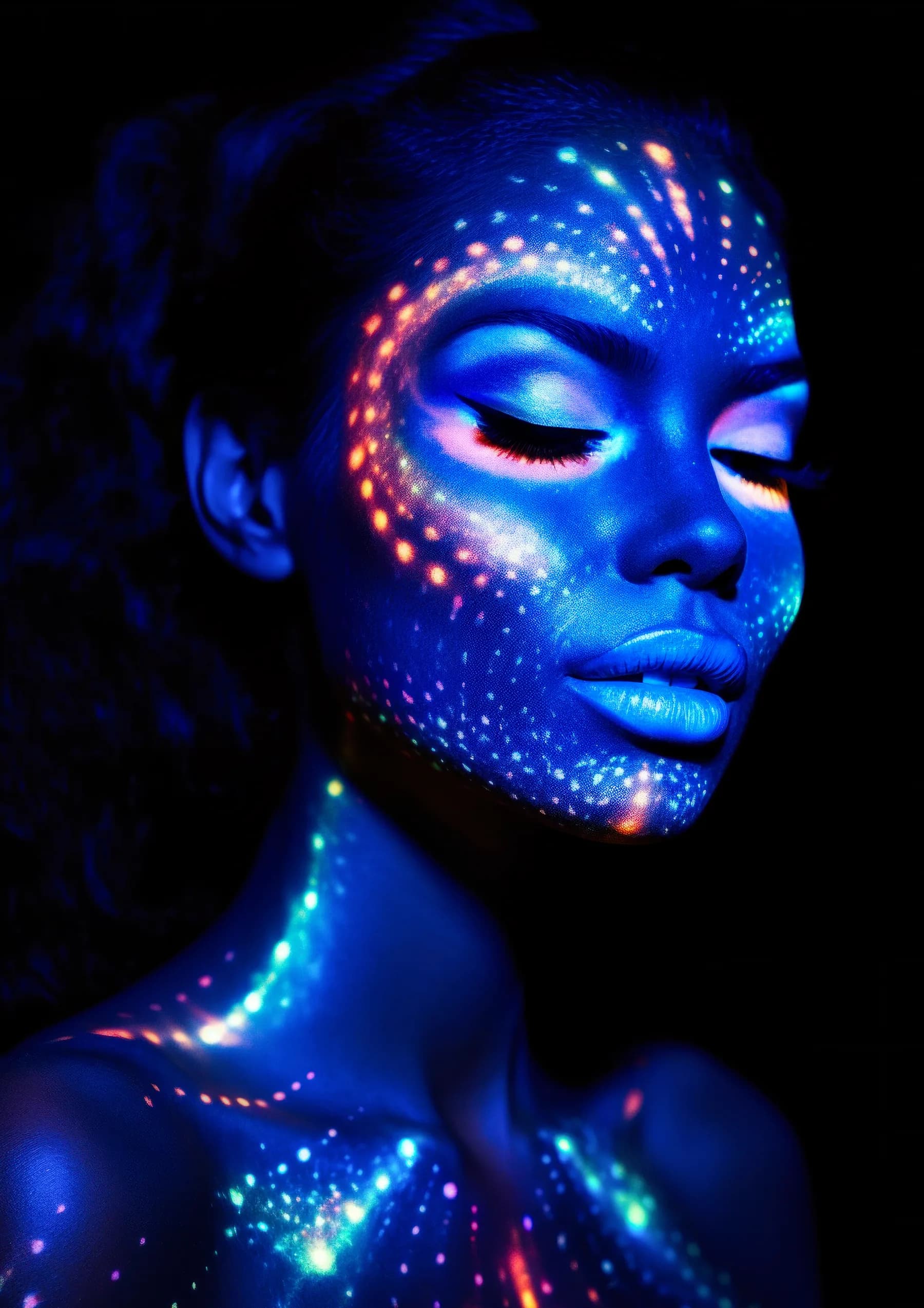 Retrato Neon Azul Espiral de Puntos