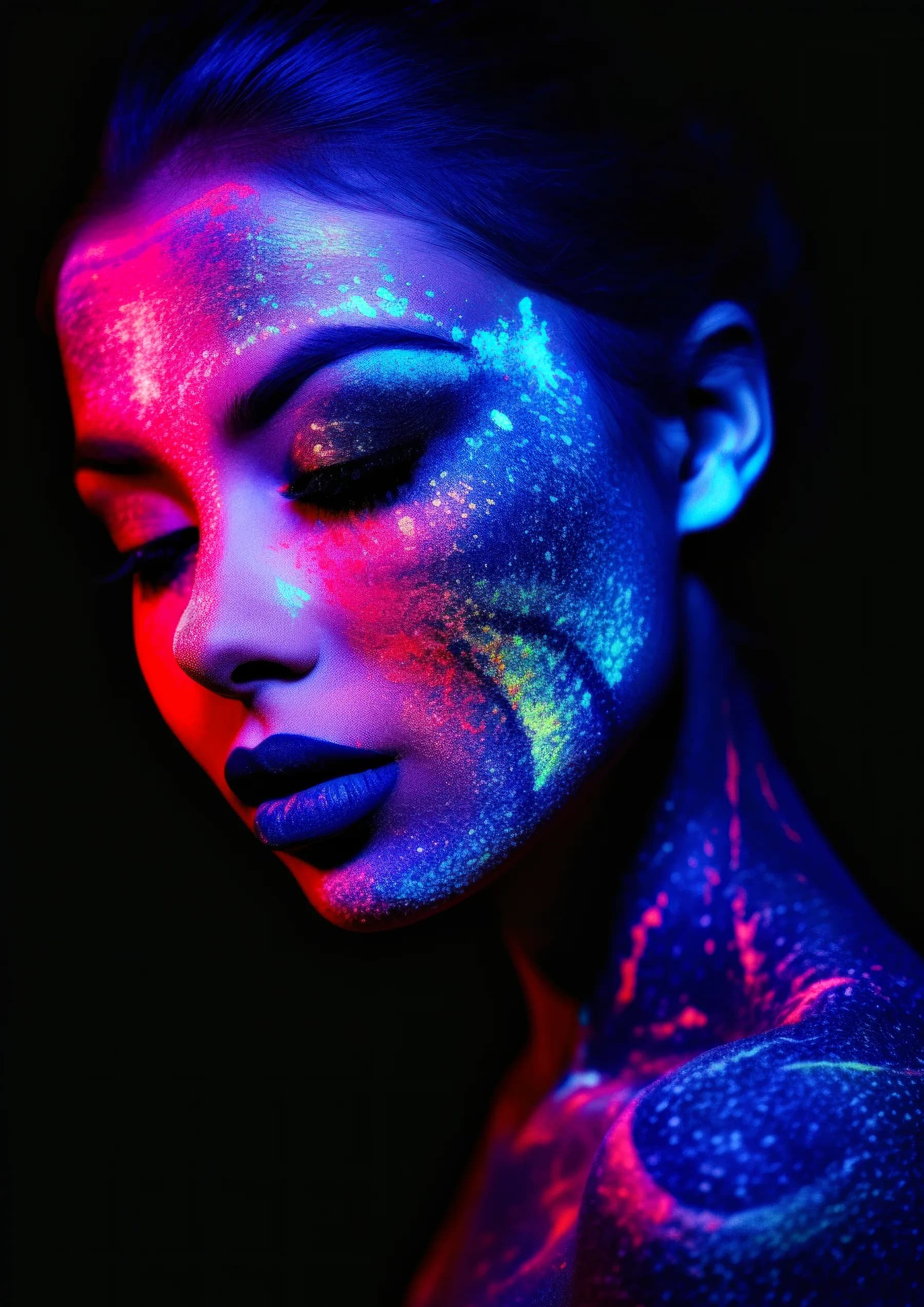 Retrato con Salpicaduras Neon Azul y Rosa