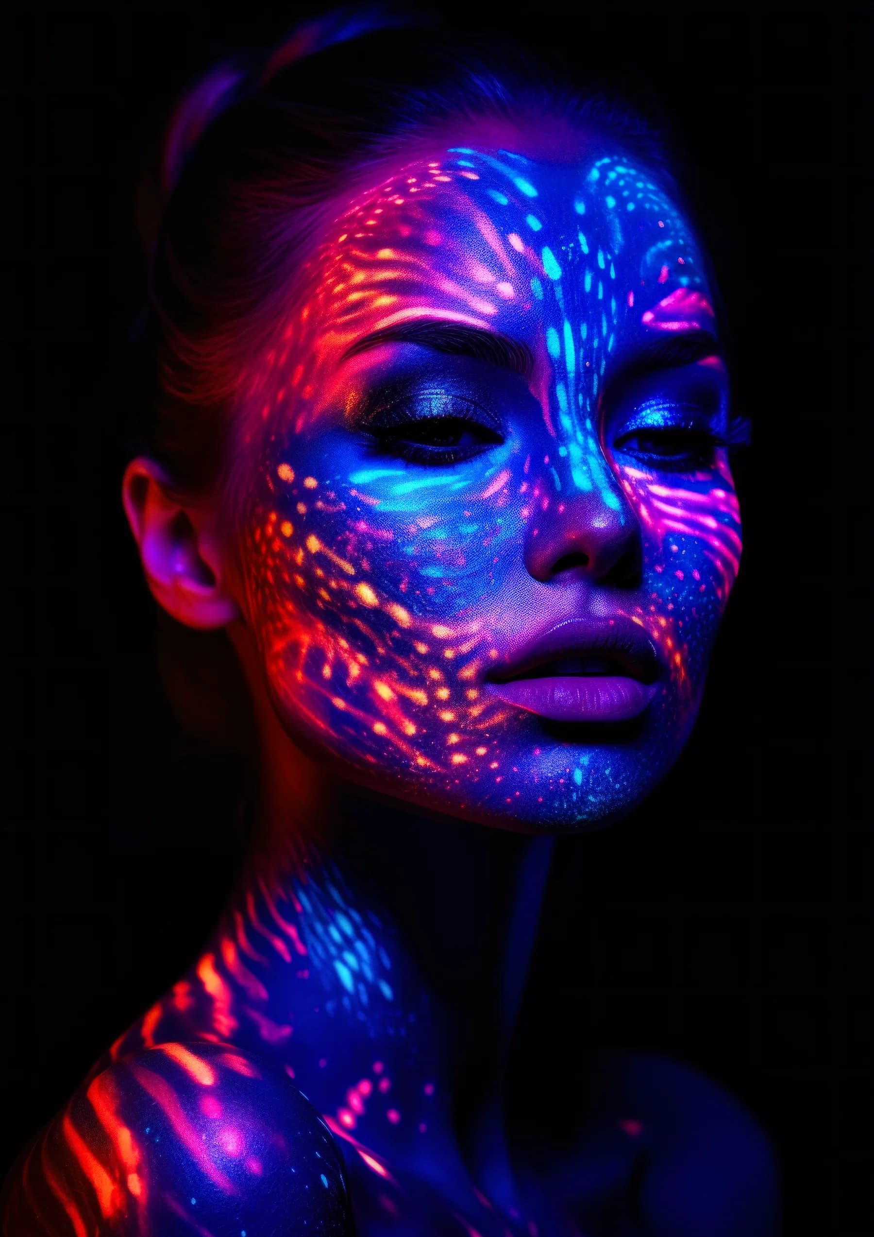 Retrato Neon Rayas Rojas y Azules