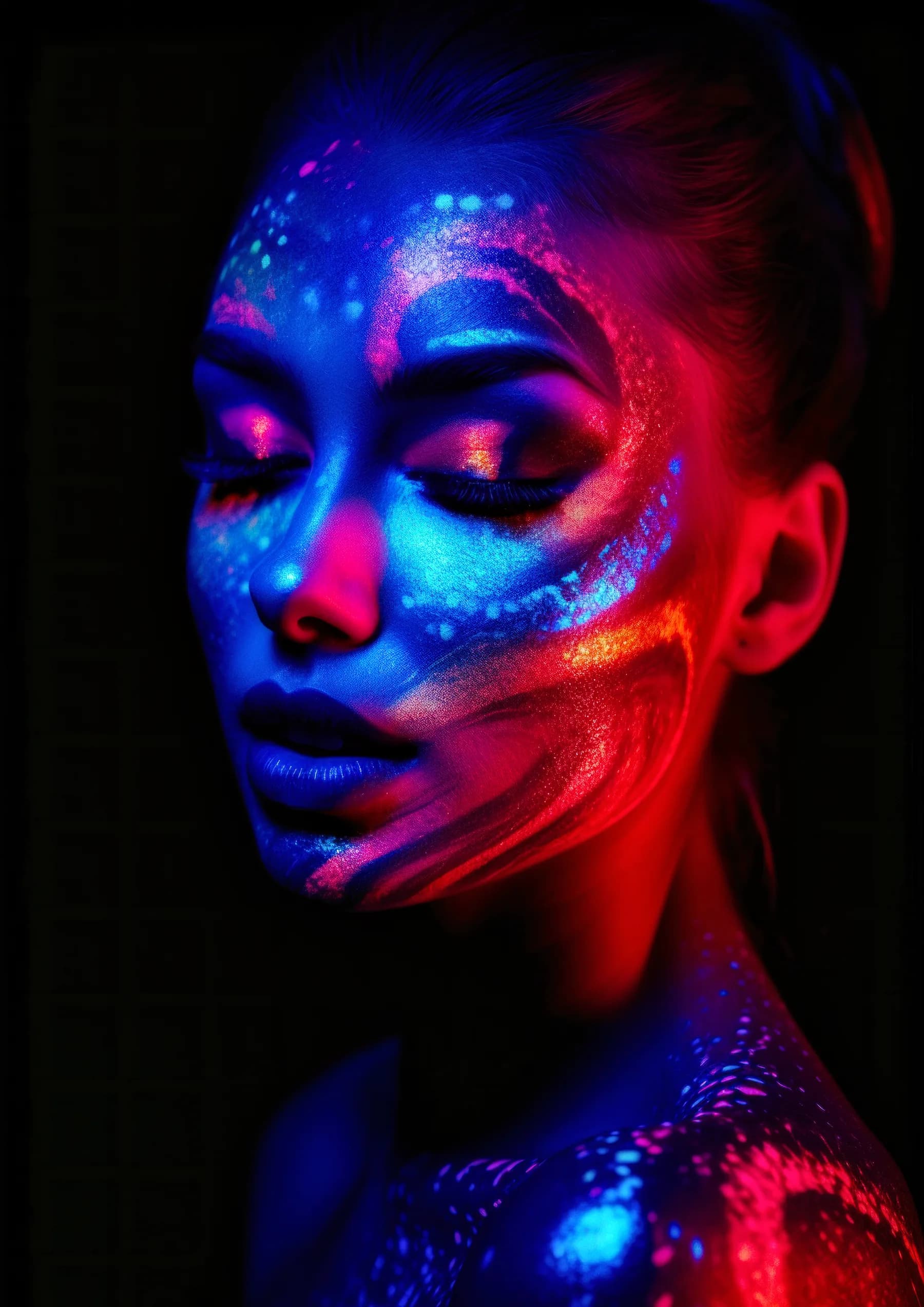 Retrato Neon Pinceladas Azul y Rojo