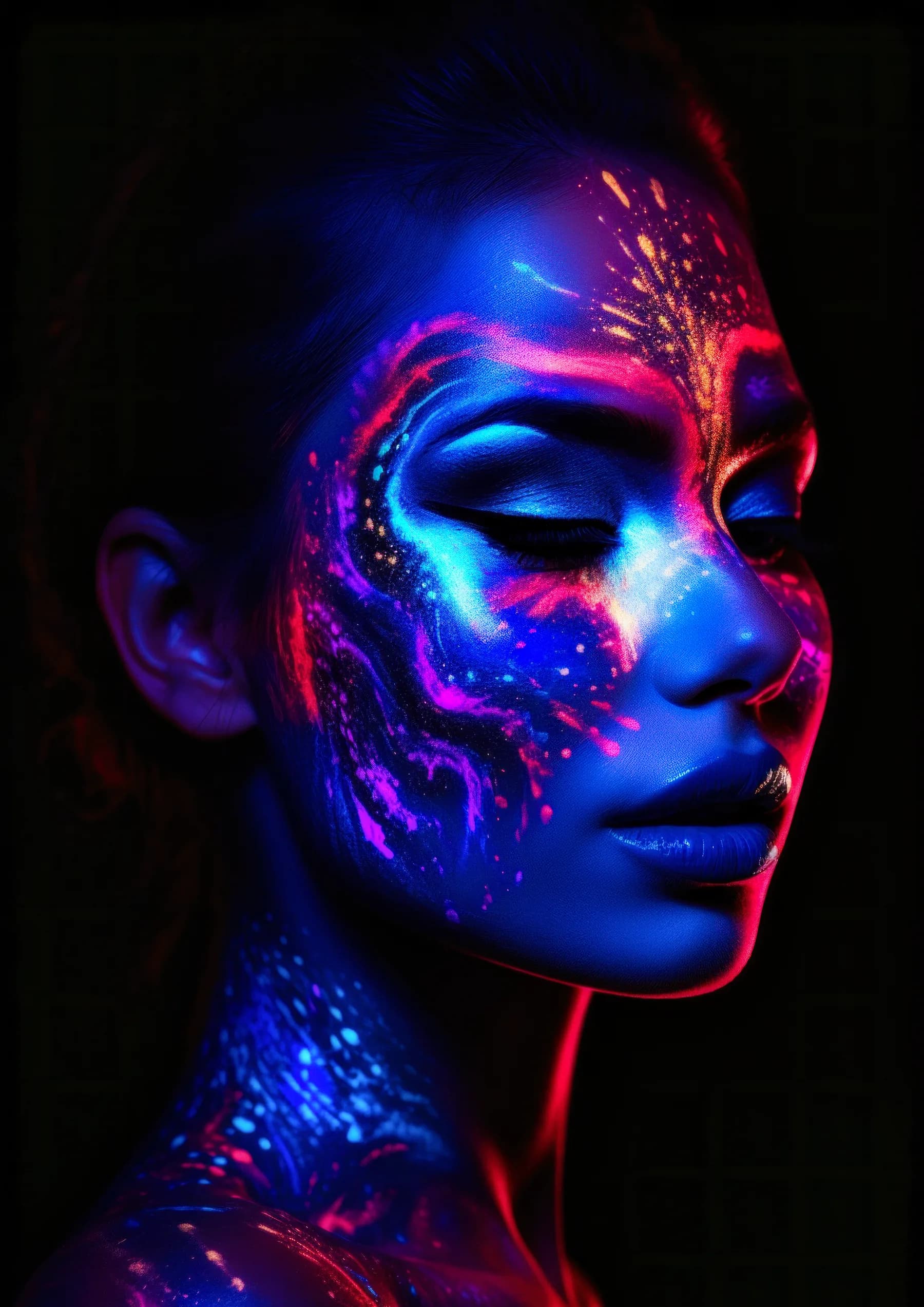 Retrato Neon Chispas Doradas