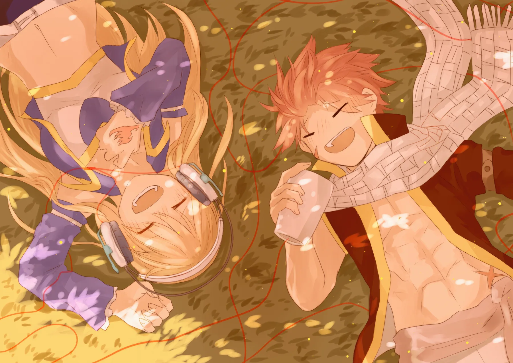 Natsu y Lucy Acostados Hilo Rojo