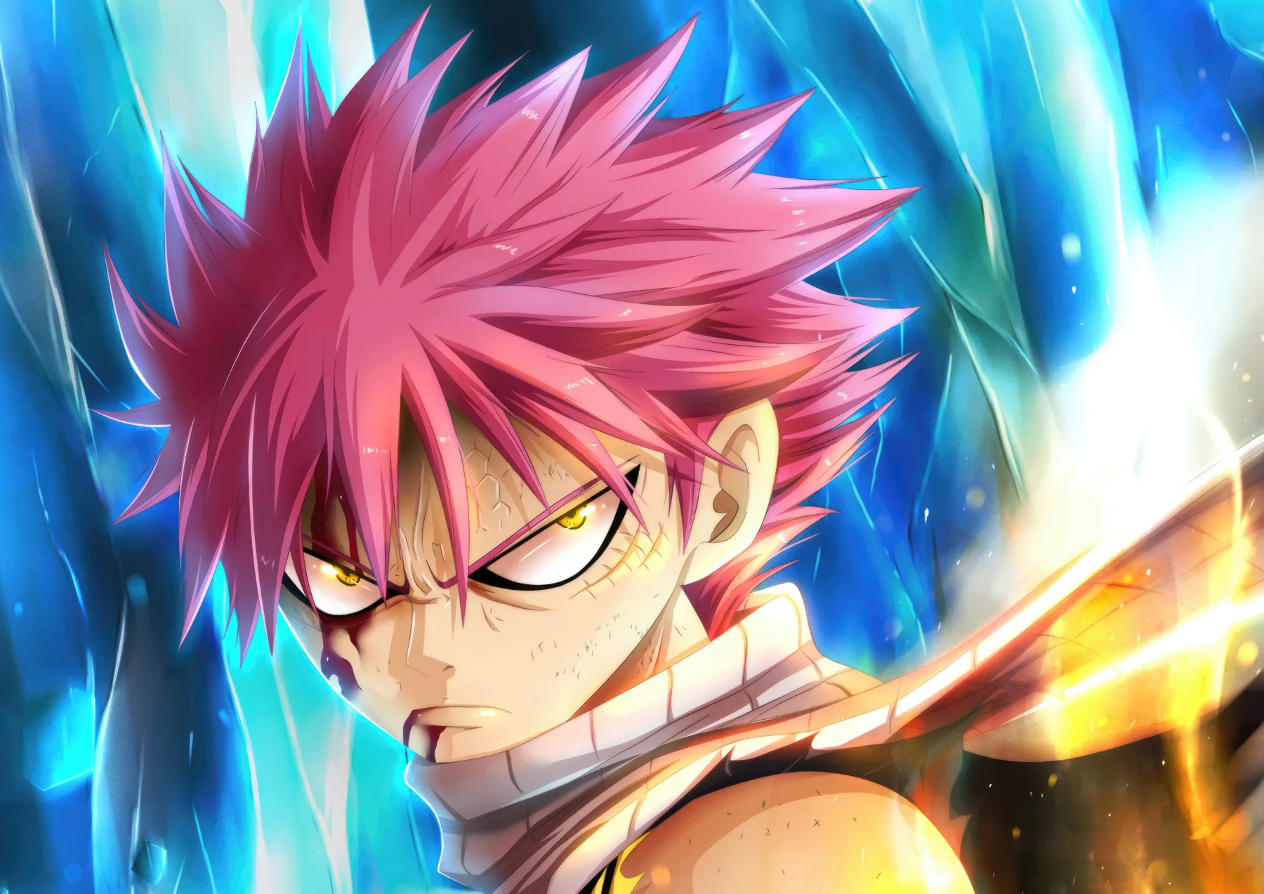 Natsu Dragneel Ojos Furiosos Espada de Fuego