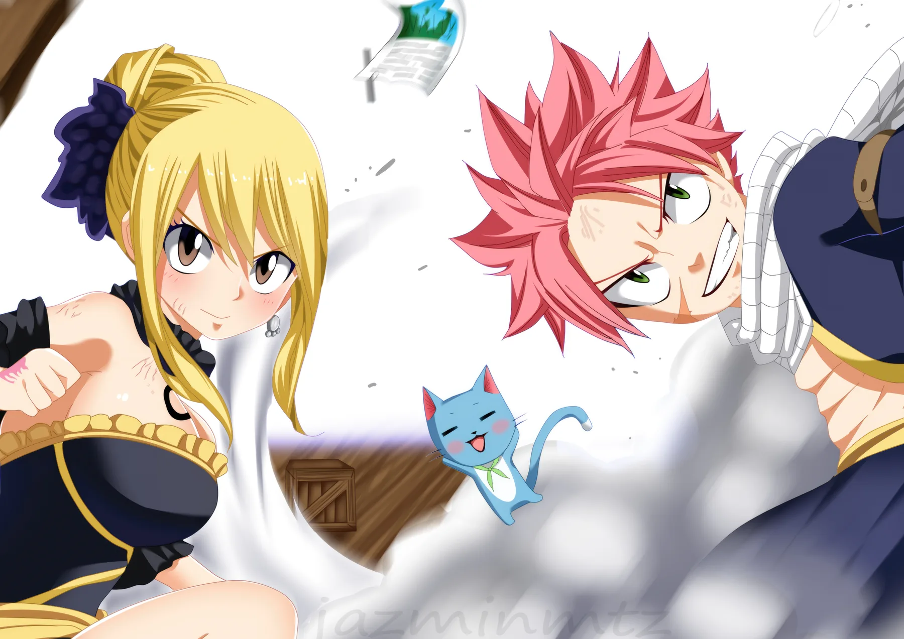 Natsu y Lucy Discusion con Happy