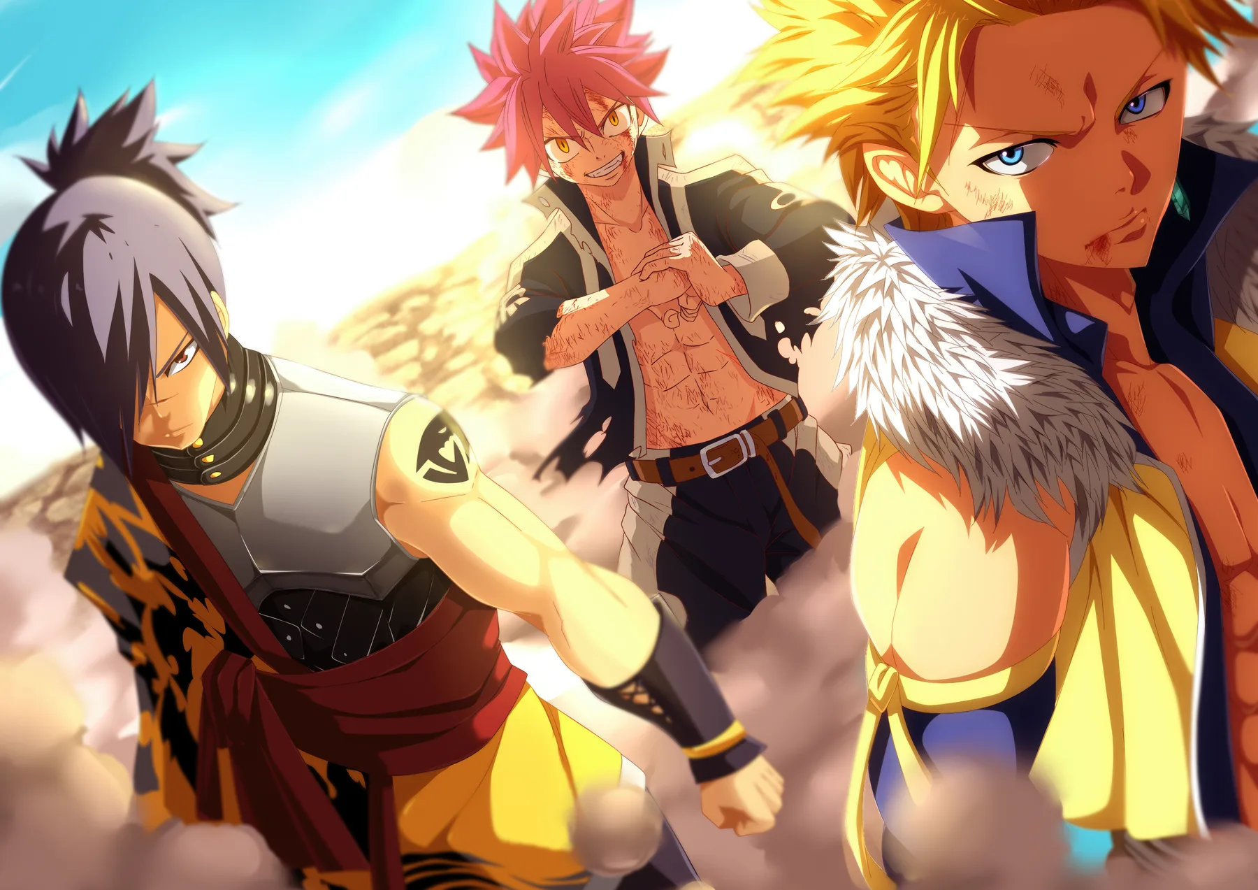 Natsu Gajeel y Sting Enfrentamiento