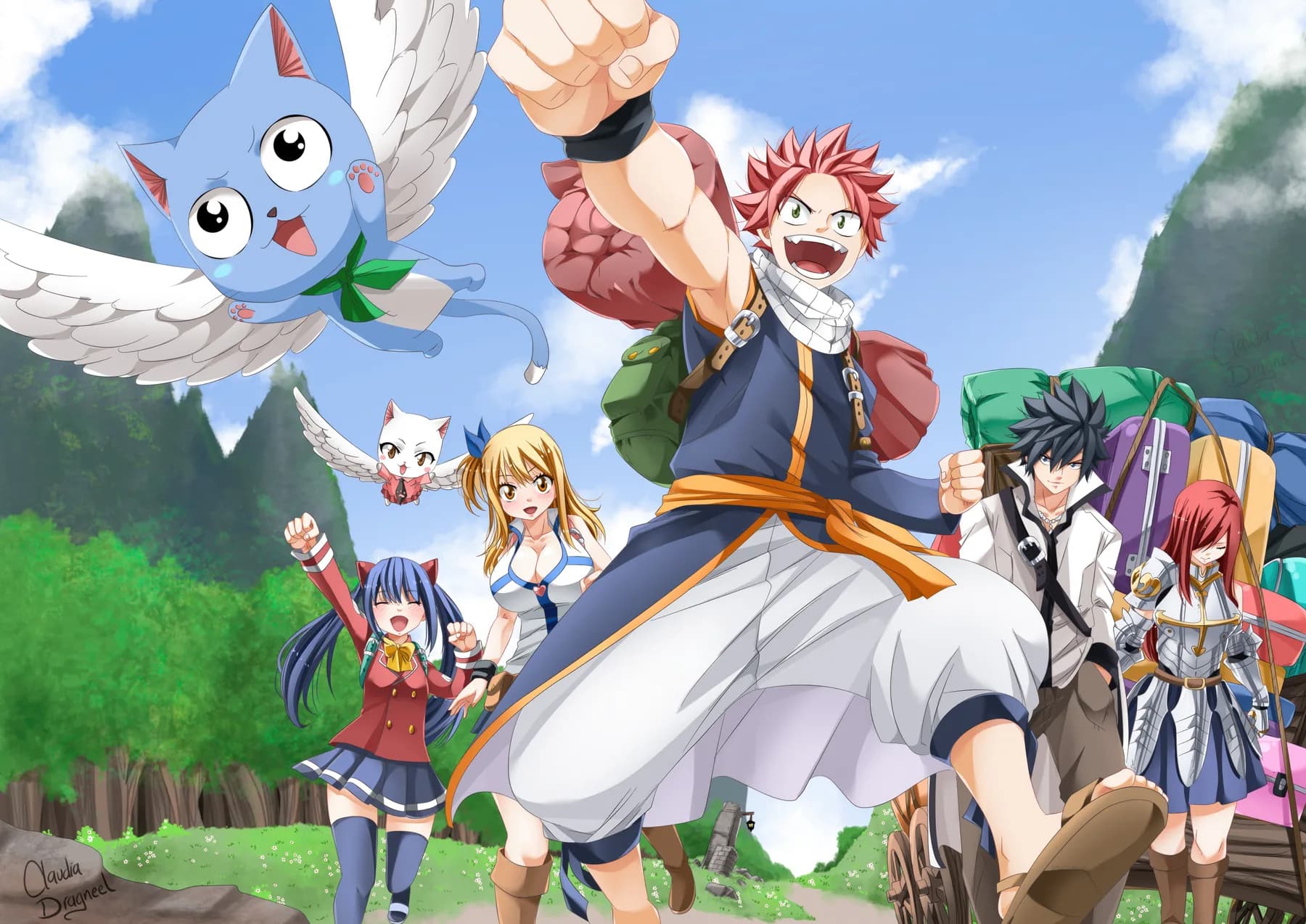 Fairy Tail Grupo de Viaje con Mochilas