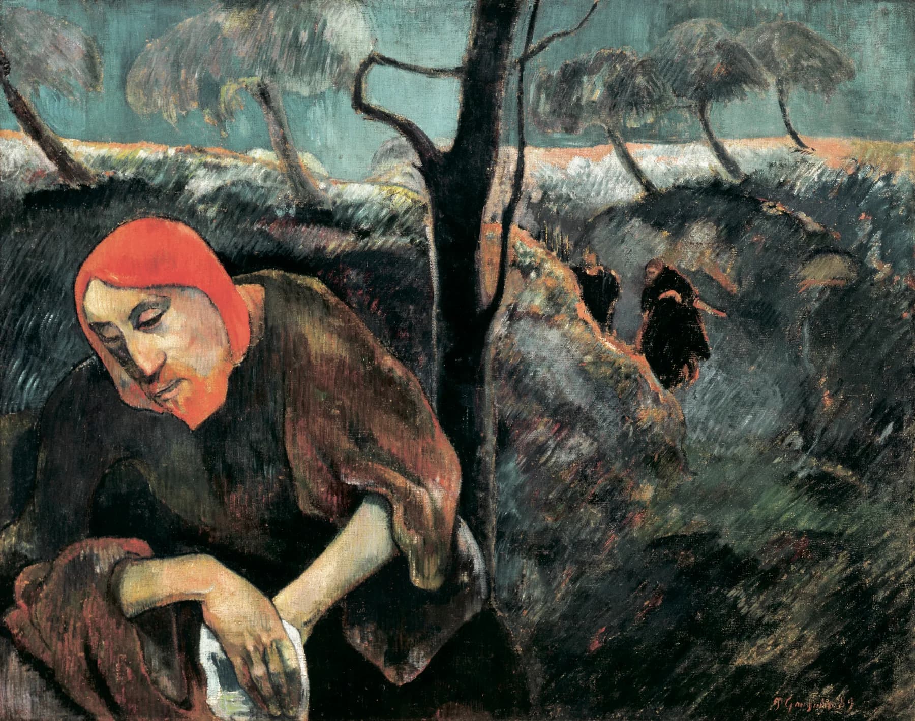Paisaje Oscuro con Figura Animal - Paul Gauguin