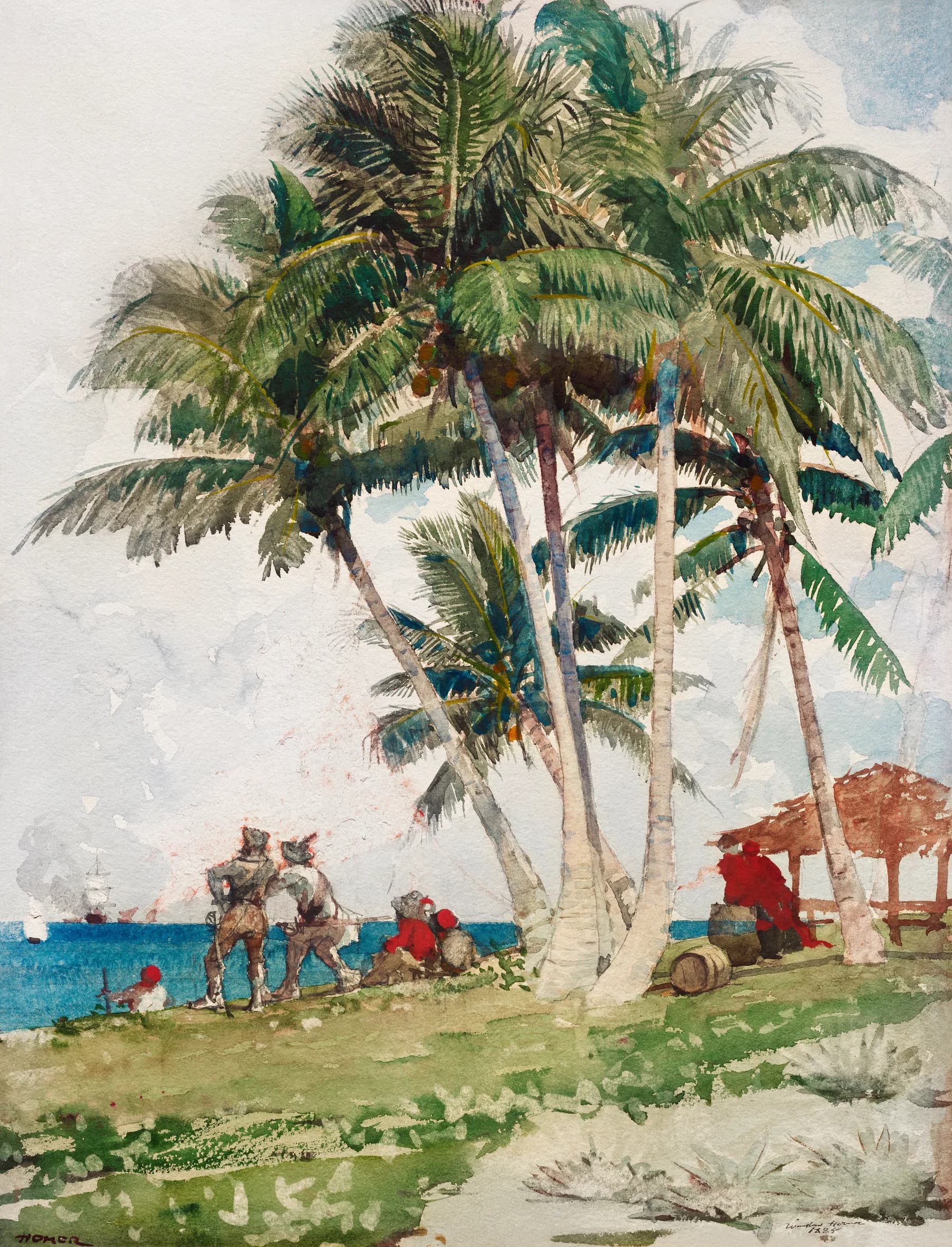 Palmeras y Pescadores en la Costa - Winslow Homer