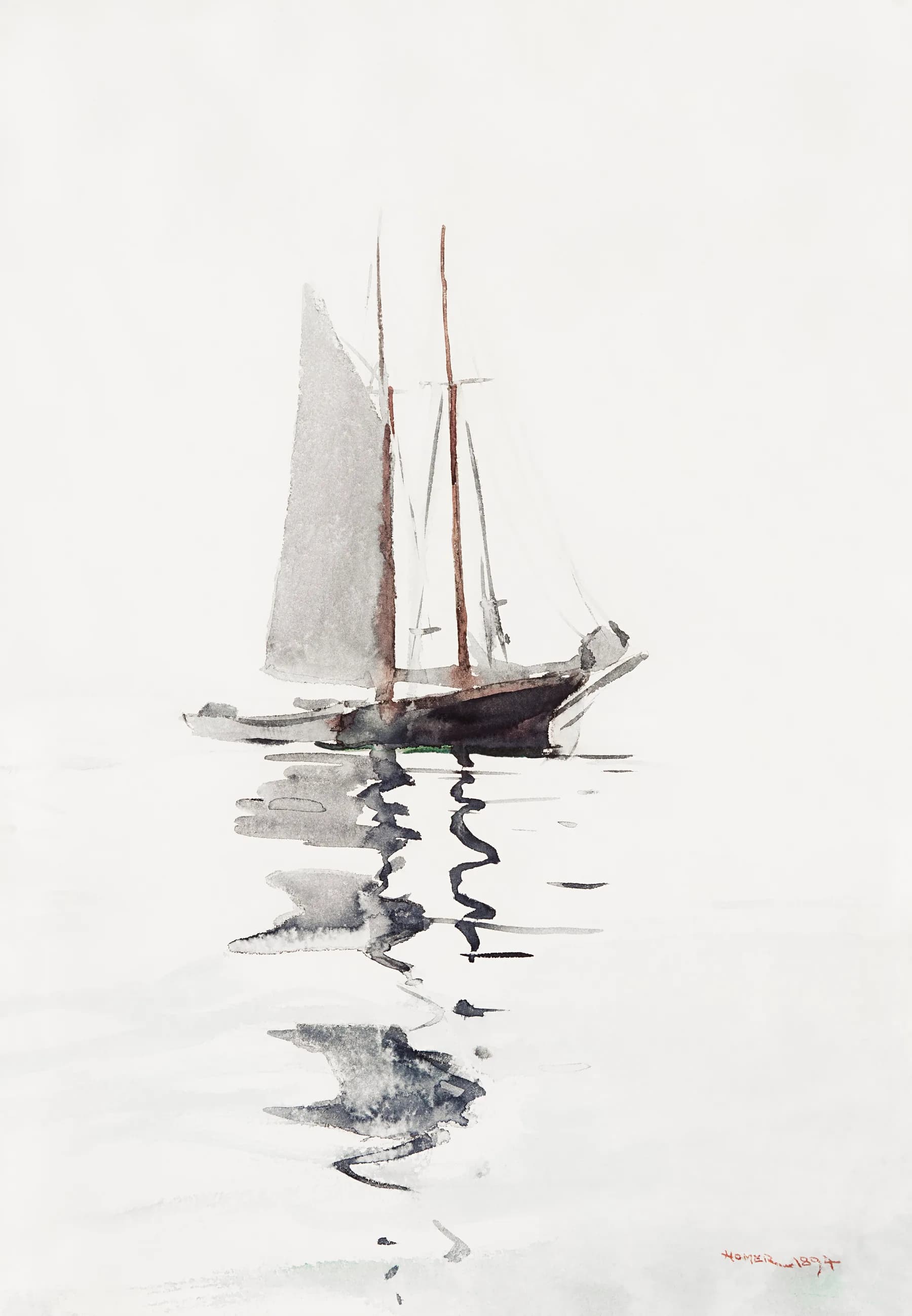 Velero en Aguas Tranquilas - Winslow Homer