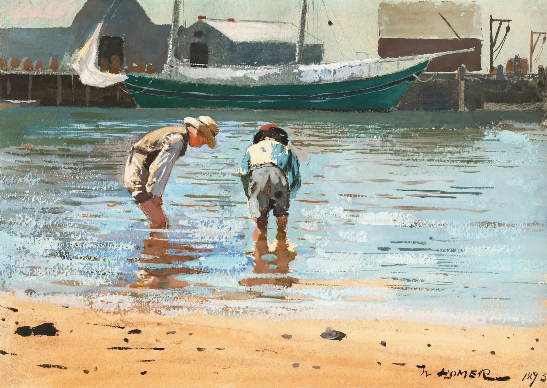 Pescadores junto al Bote de Vela - Winslow Homer