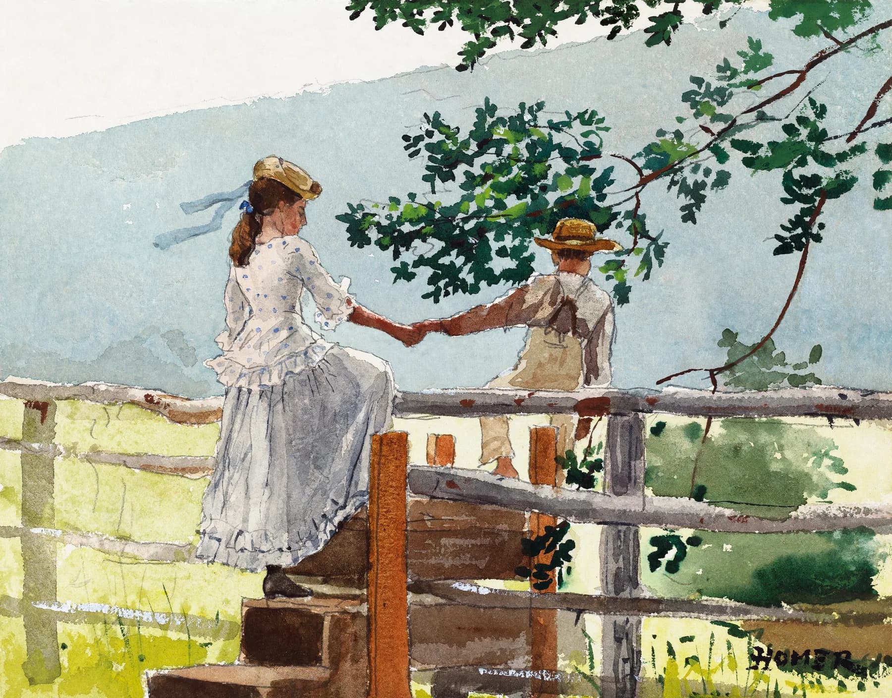 Pareja Charlando en la Cerca - Winslow Homer