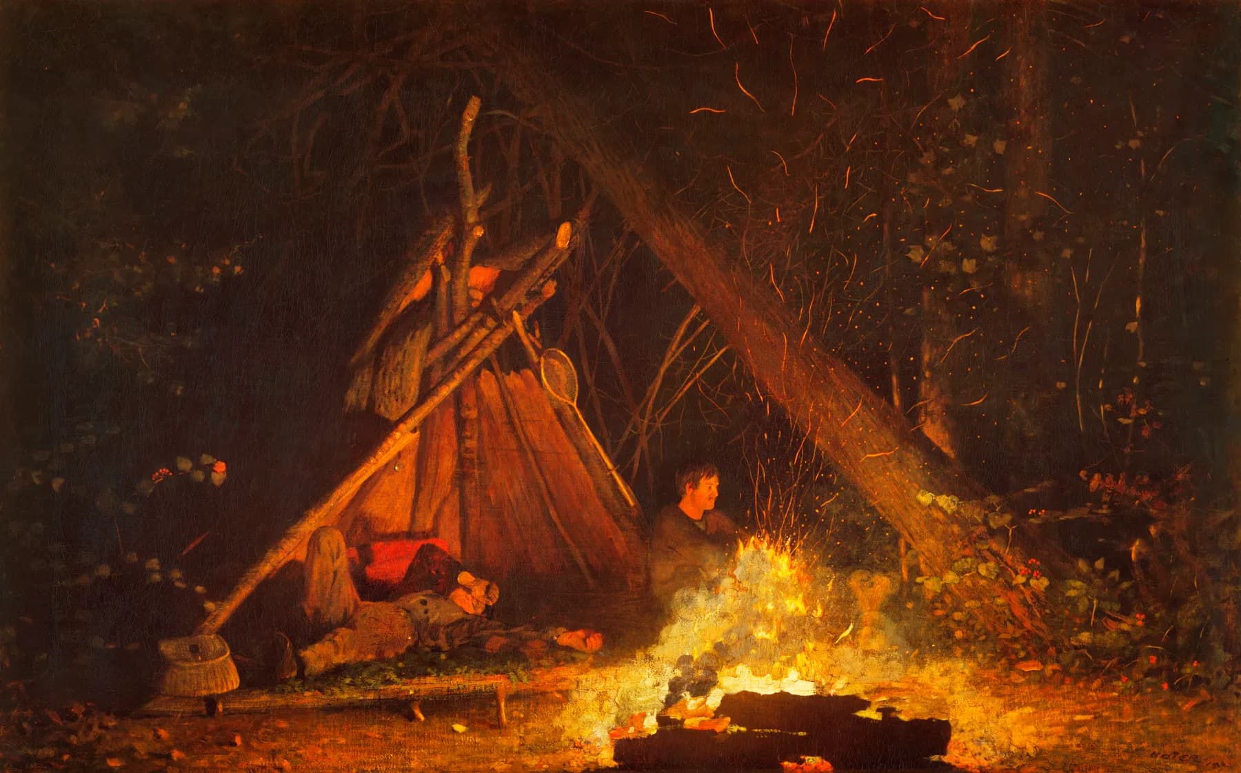 Campamento Nocturno con Fogata - Winslow Homer
