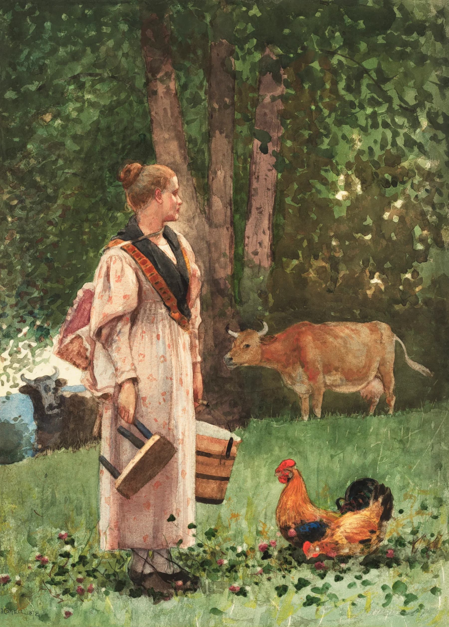 Nina Pastora con Vaca y Gallina - Winslow Homer