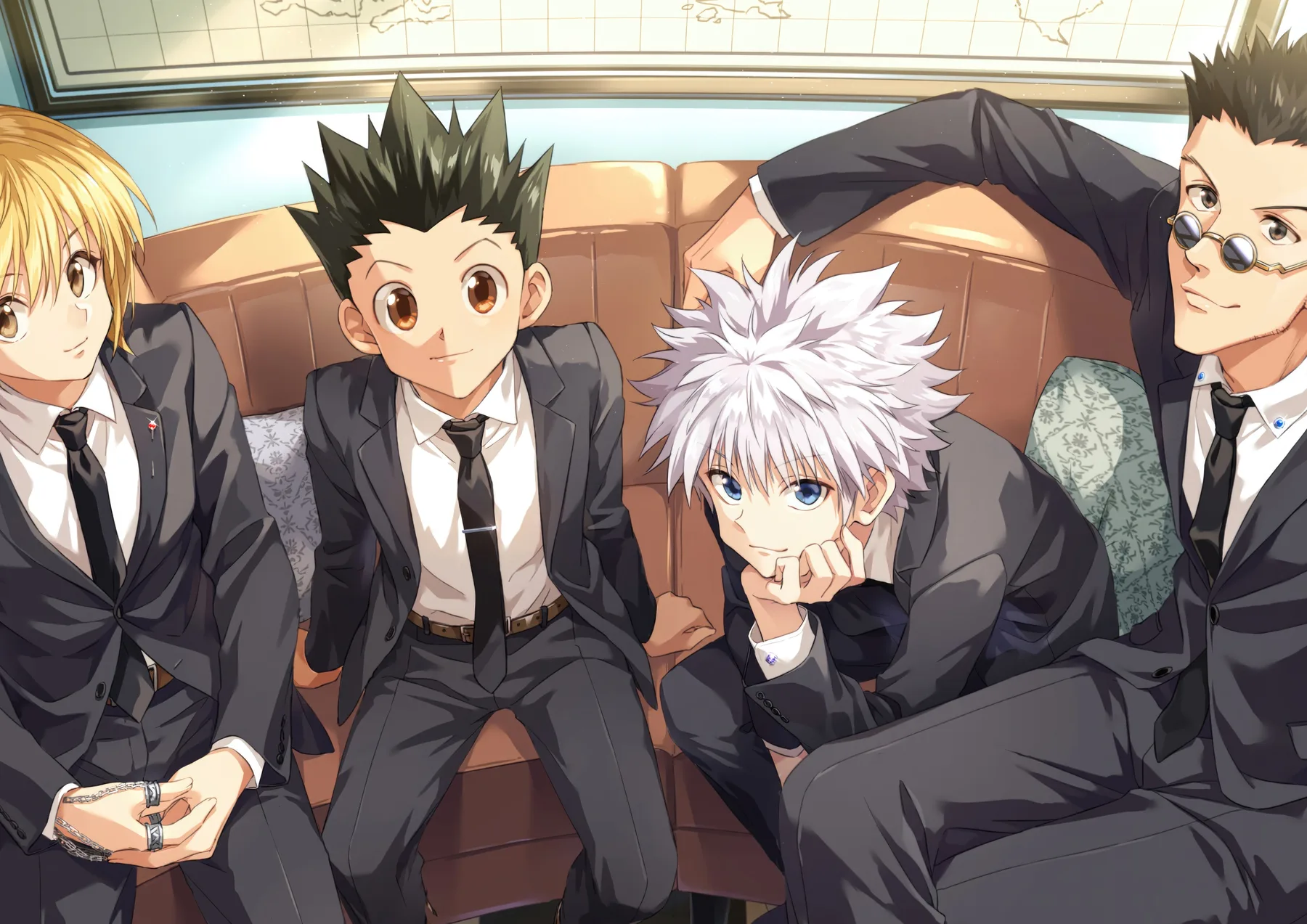Kurapika Gon Killua y Leorio en el Sofa