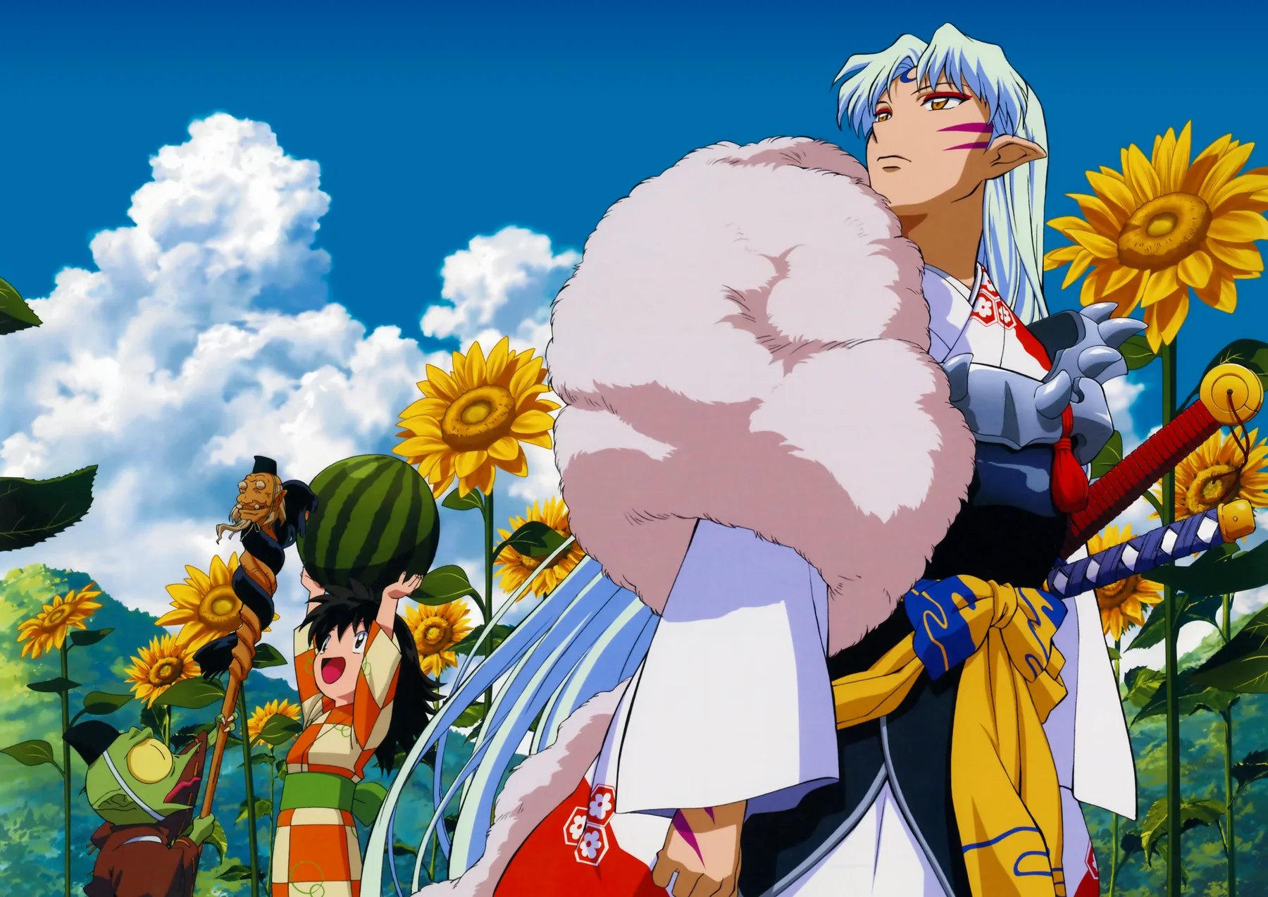 Sesshomaru Jaken y Rin en Girasoles