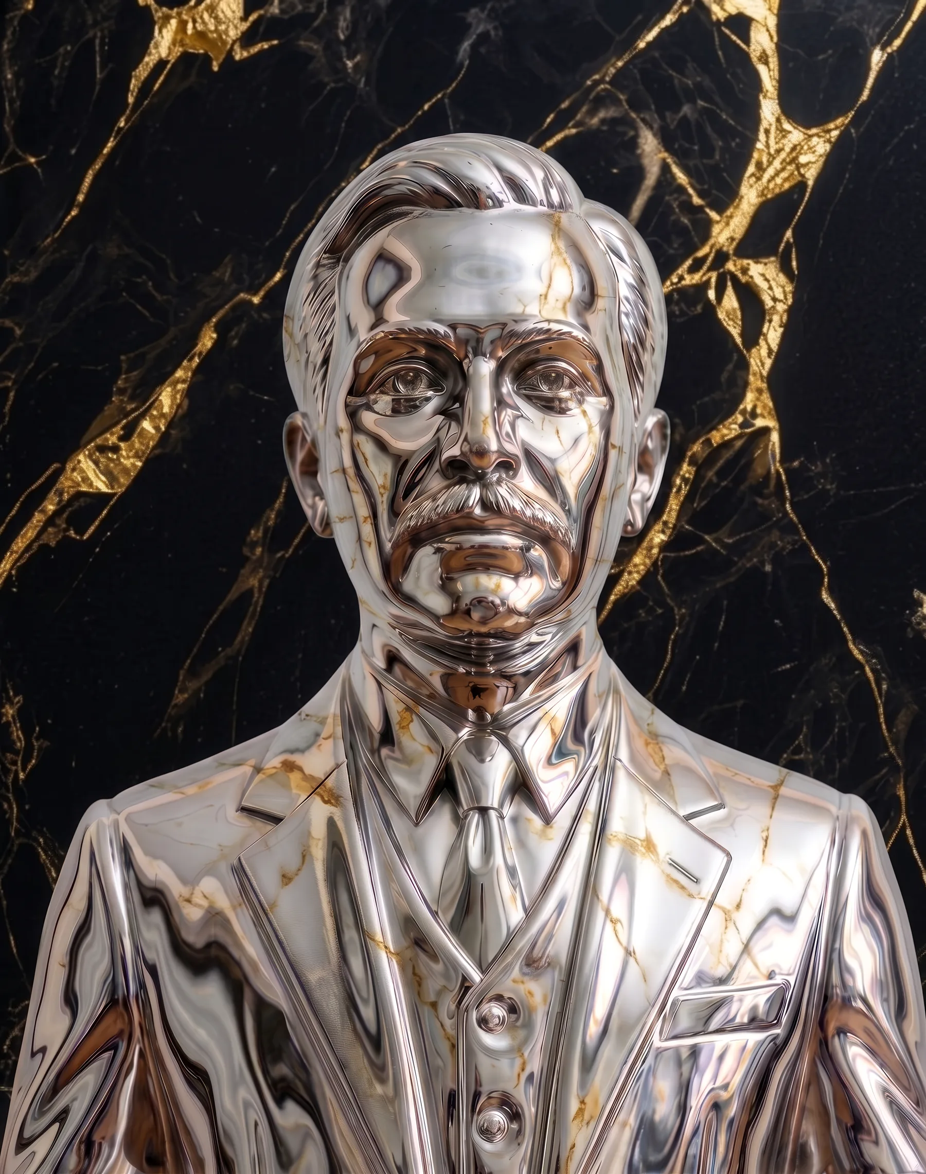 Busto Plateado sobre Mármol Negro