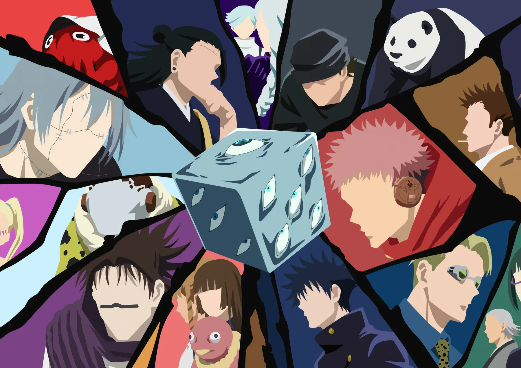 Jujutsu Kaisen Collage con Dado de Ojos