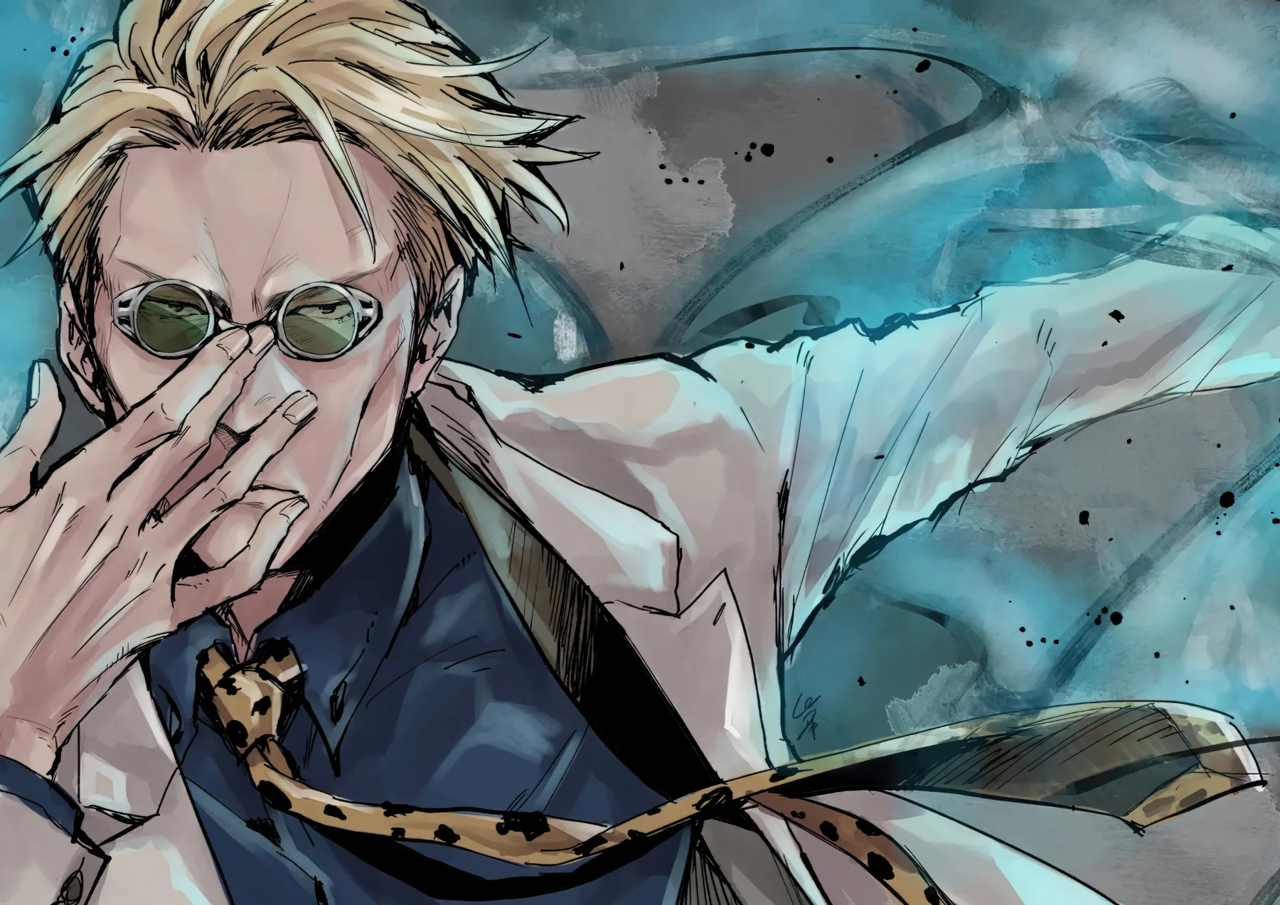 Jujutsu Kaisen Retrato Rubio con Gafas y Serpiente