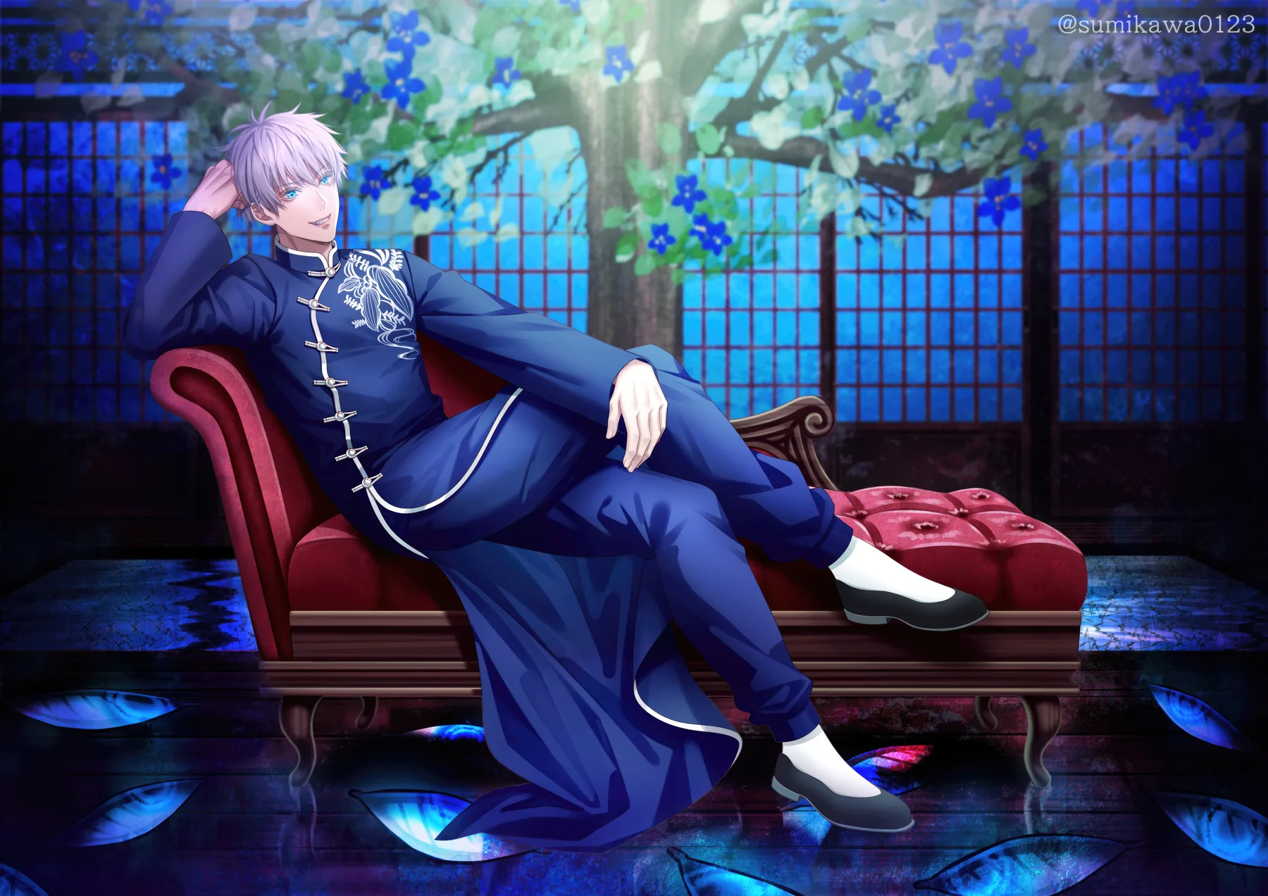 Jujutsu Kaisen Retrato Peliblanco Tunica Azul