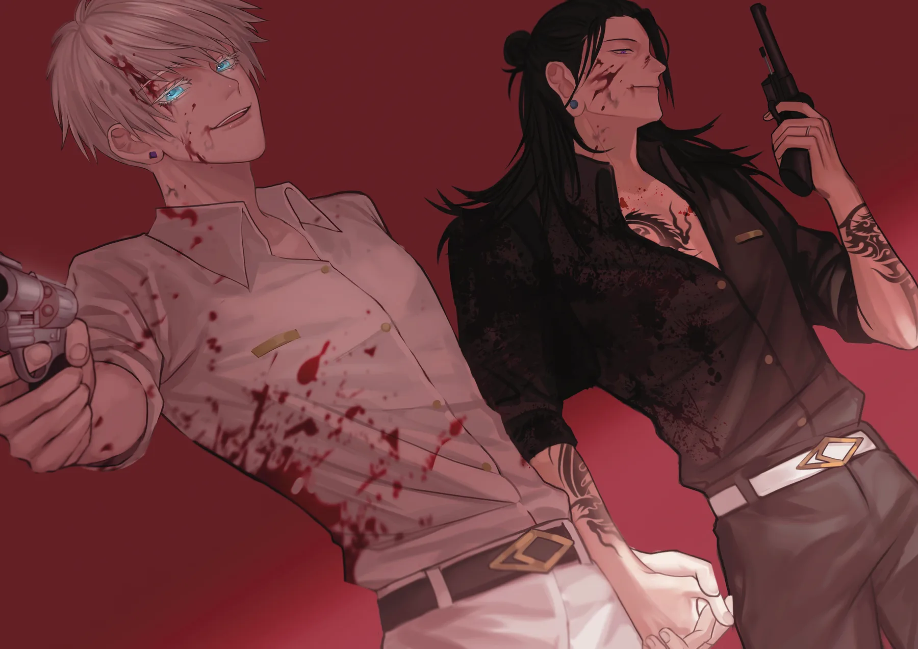 Satoru Gojo y Geto Suguru Sangre y Pistolas