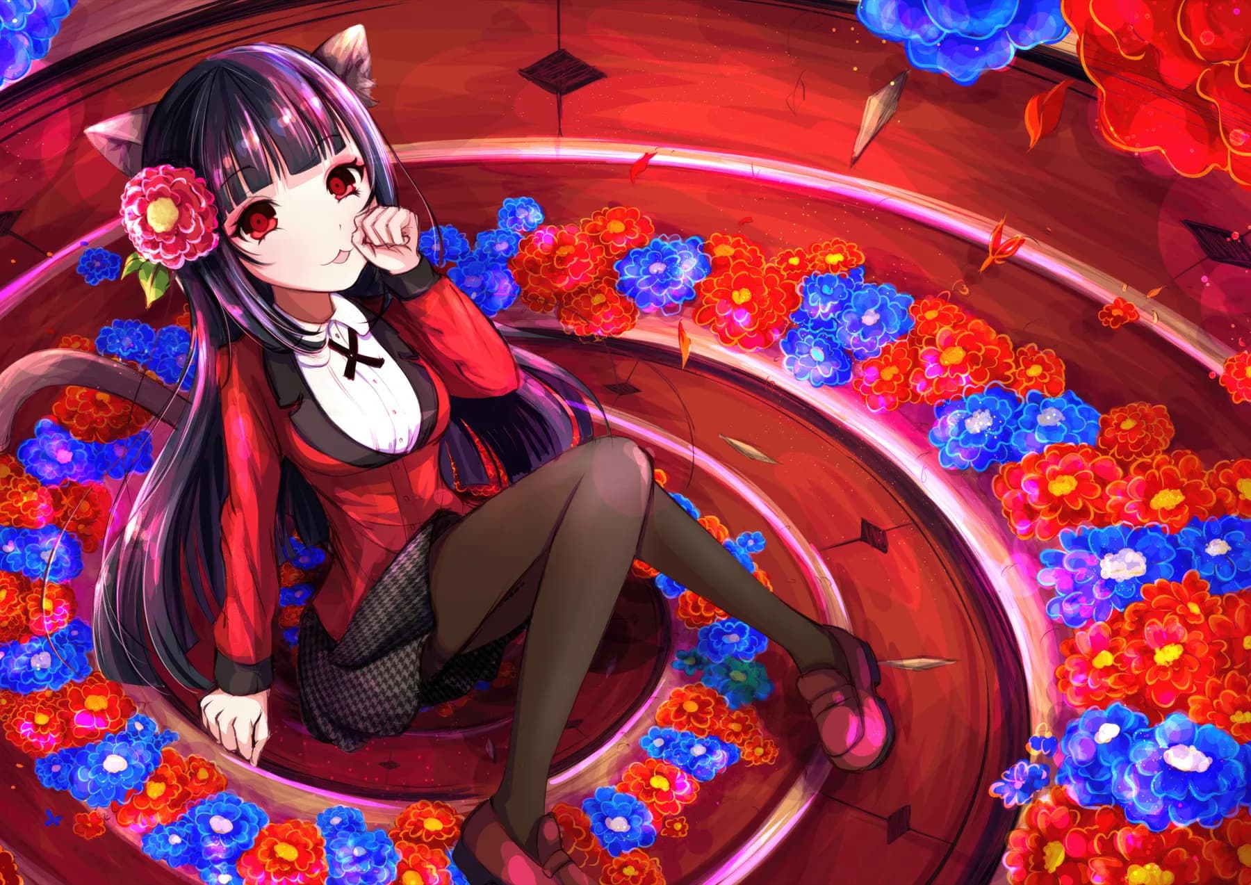 Kakegurui Retrato con Orejas de Gato y Flor
