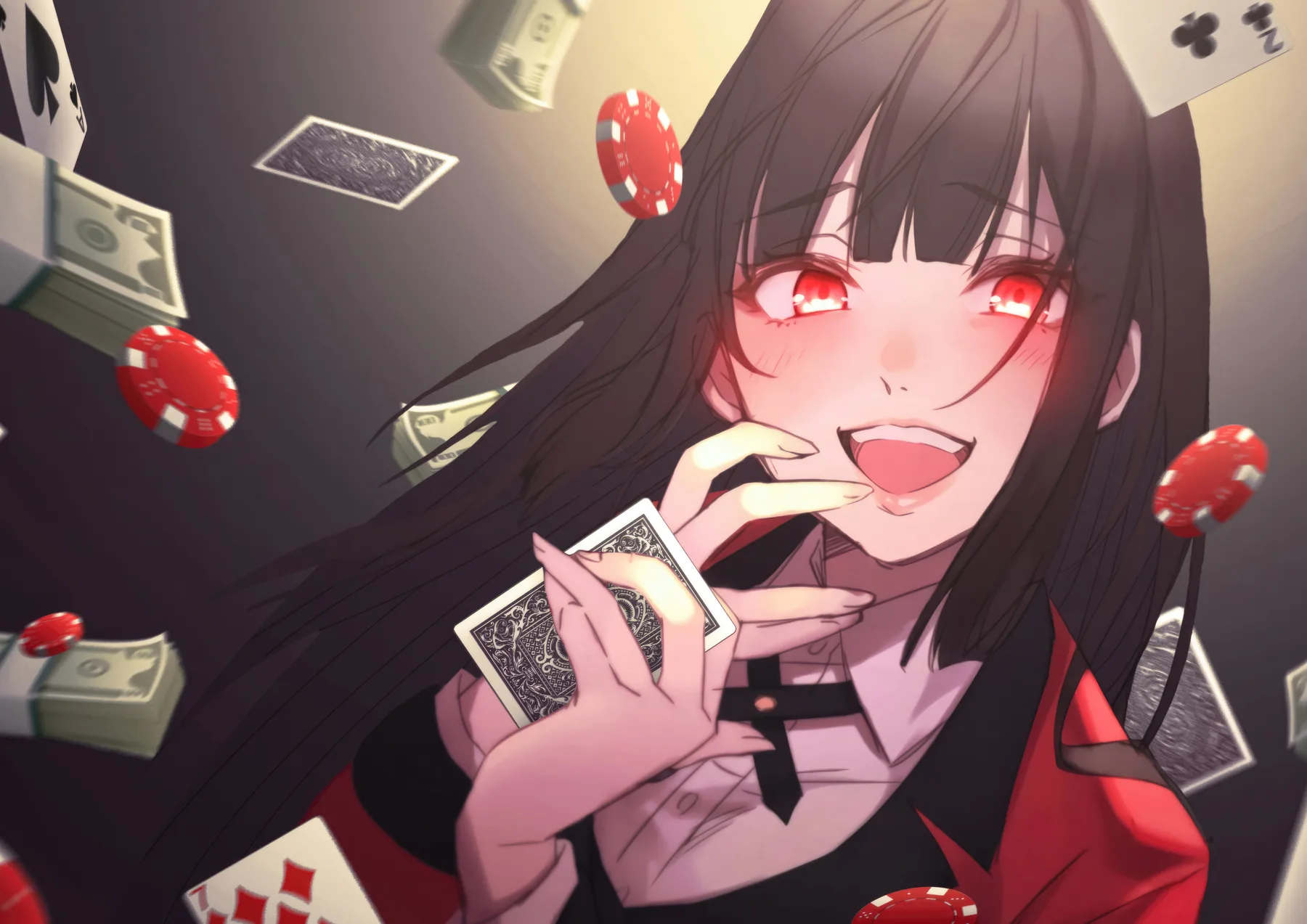 Yumeko Jabami Riendo con Dinero y Cartas